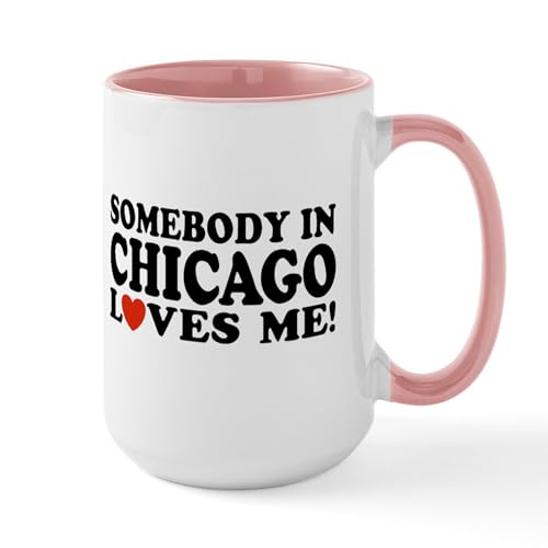 White/Pink Inside - Somebody In Chicago Loves Me Large Mug