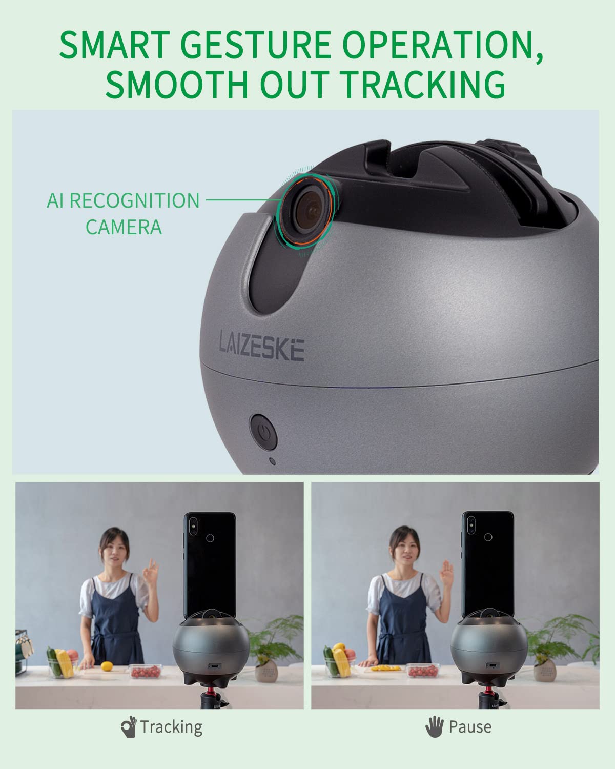 360° Auto Tracking Phone Holder - No App Required, Hands-Free Face & Body Motion Tracking for Live Streaming - Perfect for Facebook, YouTube, TikTok Vlogs & Video Calls