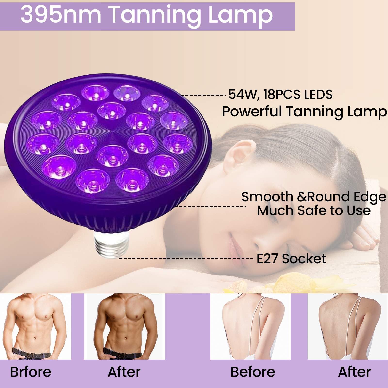 54W Face Tanning Lamp with Eye Mask & Tripod - Adjustable Height 38.5