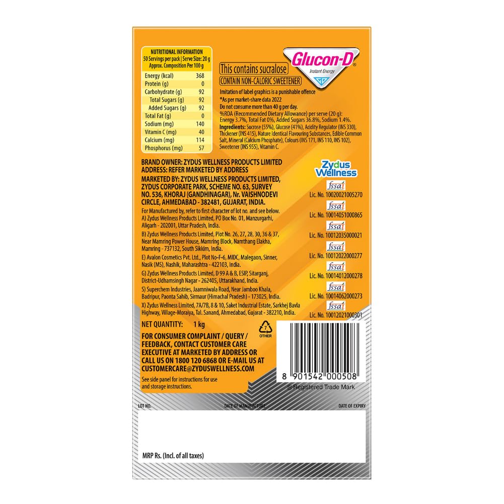 Glucon-D Mango Blast Glucose Powder 1kg Refill Pack | Delicious Mango Flavored Instant Energy Drink | Replenishes Electrolytes & Boosts Stamina | Perfect for Workouts, Sports & Outdoor Activities