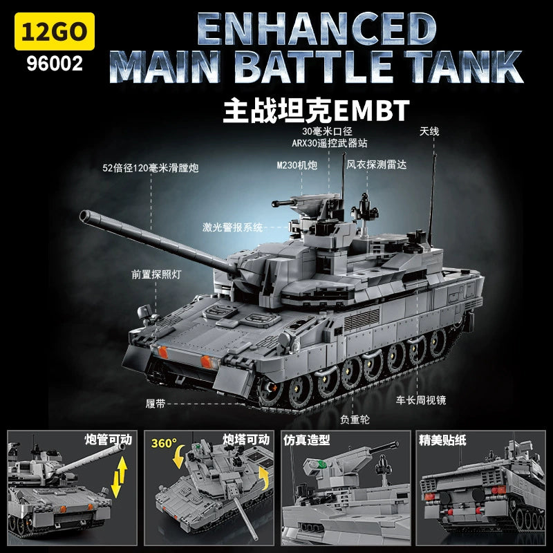 2252-Piece 12GO 96002 Enhanced Main Battle Tank Building Set - Military Model Kit for Collectors & Hobbyists - Perfect for Display, Gifts & Creative Play