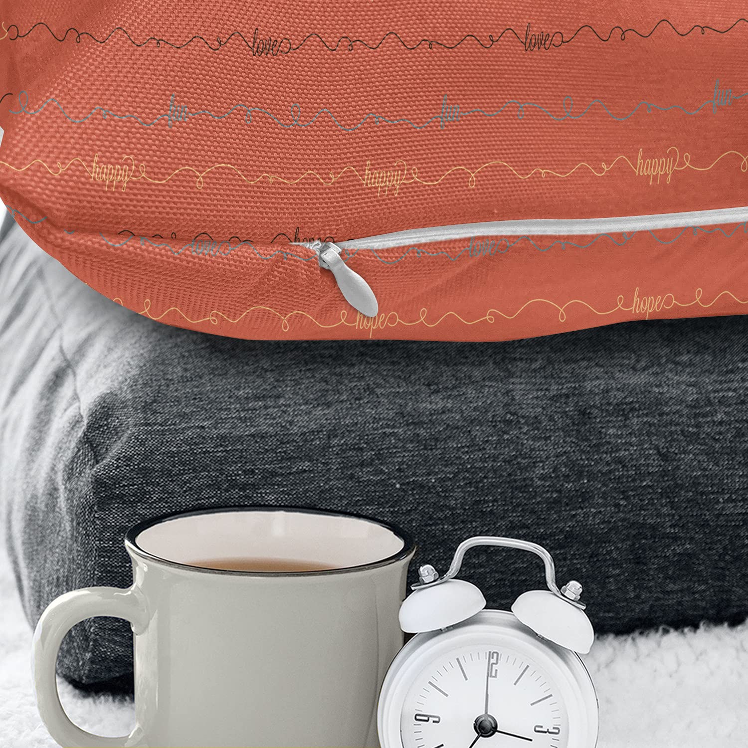 Ambesonne Decorative Throw Pillow Cover 28x28 Inches - Dark Coral & Brown with Inspirational 'Hope Love Happy' Lettering, Square Accent Cushion Case for Living Room, Bedroom, Sofa Decor