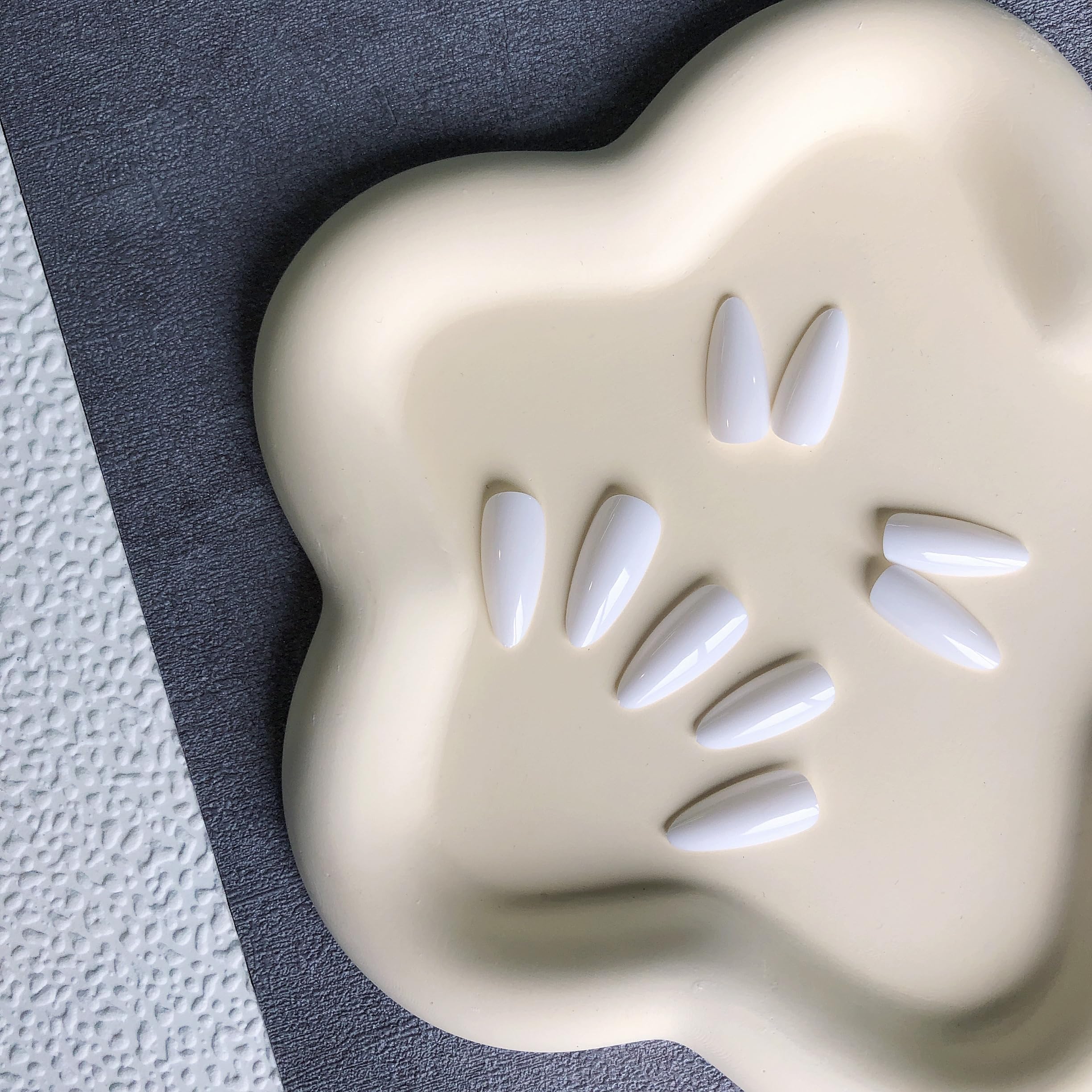 KXAMELIE Milk White Press on Nails - Medium Length Almond Shaped Fake Nails with Glue - Solid Color Shiny Salon Quality Acrylic Nails for Women | Perfect for Daily Wear, Office, Date Night & Special Occasions