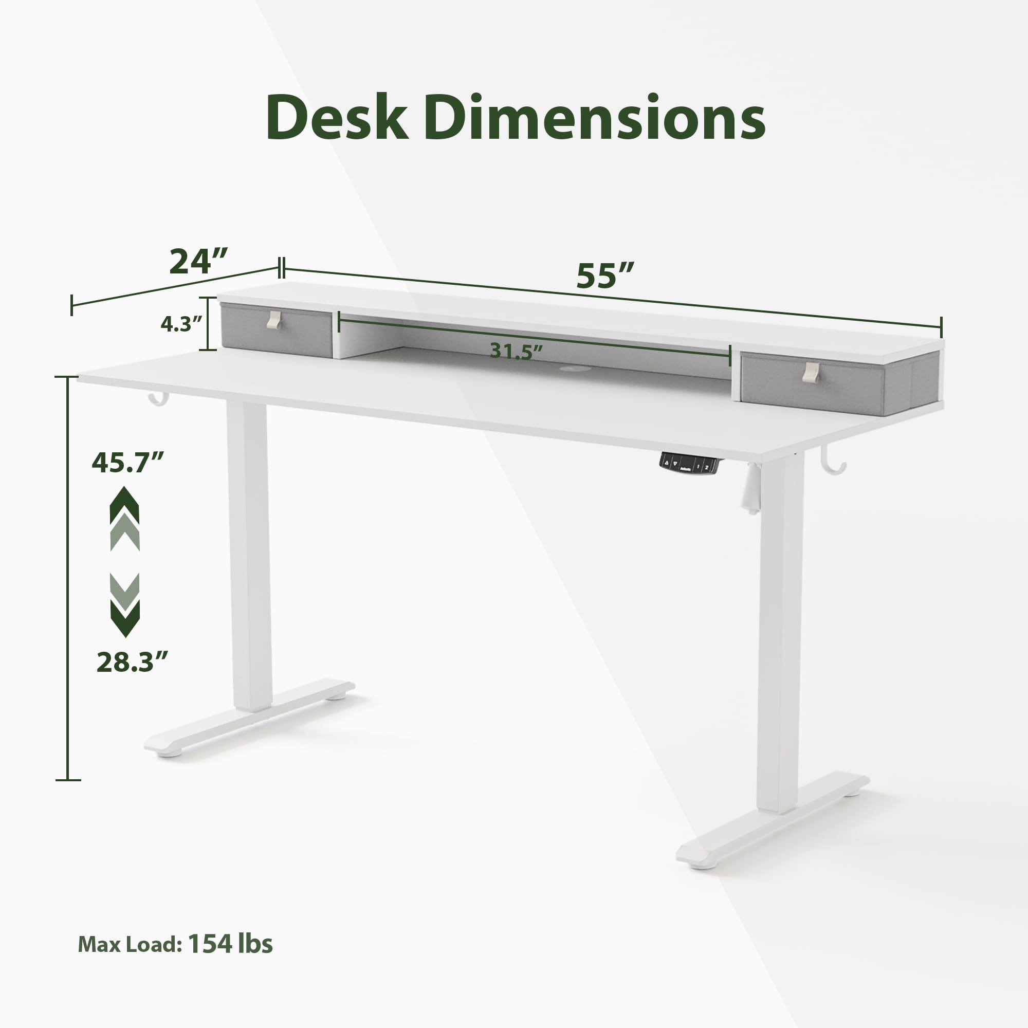 Agilestic 55 x 24 Inches Electric Height Adjustable Standing Desk with 2 Storage Drawers & Splice Board - White | Ergonomic Sit Stand Workstation for Home Office, Gaming & Study