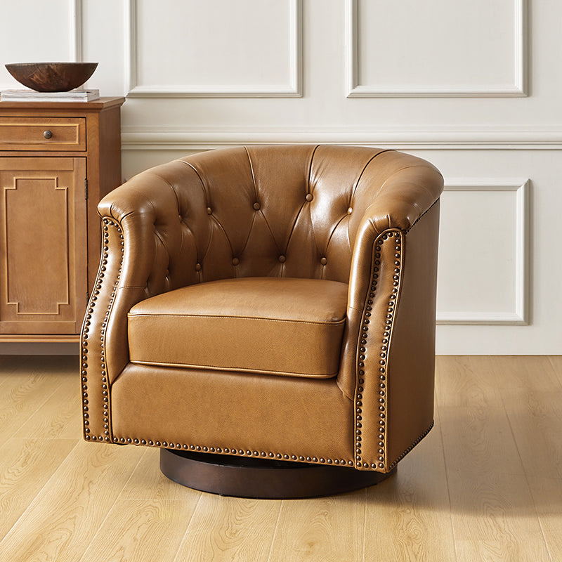 Morris Chesterfield Traditional Rocker Button Tufted Swivel Chair - Classic Leather Upholstered Recliner for Living Room, Office & Study - Perfect for Relaxing, Reading & Entertaining Guests
