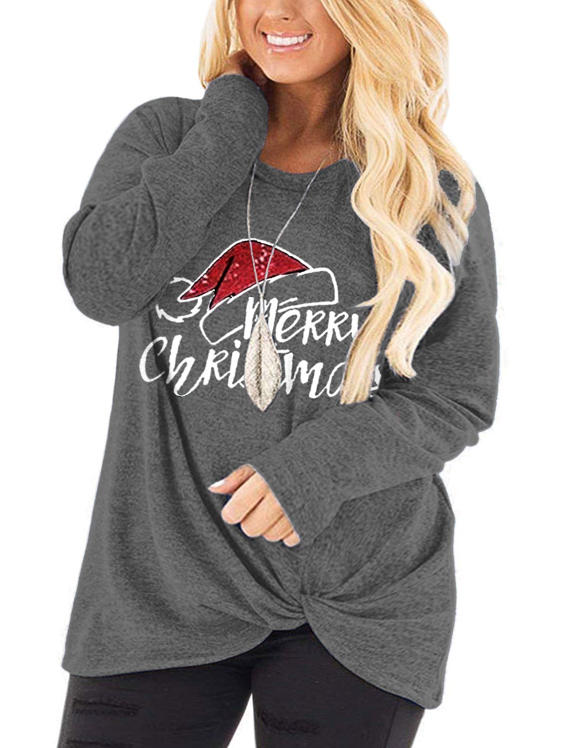 DOLNINE Women's Plus Size Knotted Tops Long Sleeve Tee Shirts - Loose Casual Blouse for Women, Comfortable Stretchy Tunic Tops for Work, Date Night & Everyday Wear