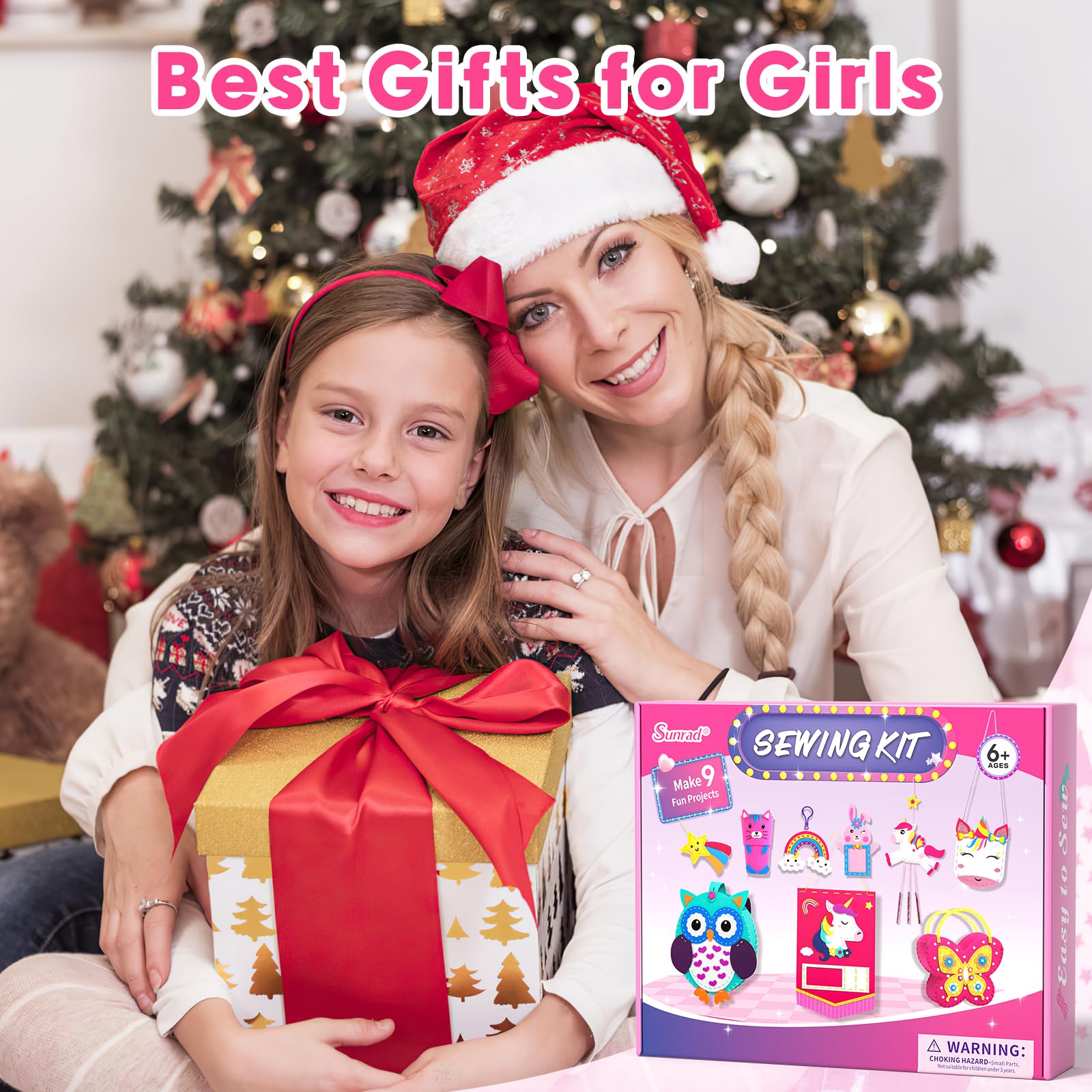 Sunrad Kids Sewing Kit for Beginners - DIY Unicorn & Animal Felt Crafts, 9 Easy Projects, Learn to Sew Educational Toy - Perfect Birthday Gift for Girls Ages 6-12 | Fun Arts & Crafts Activity for Home, School & Party Projects