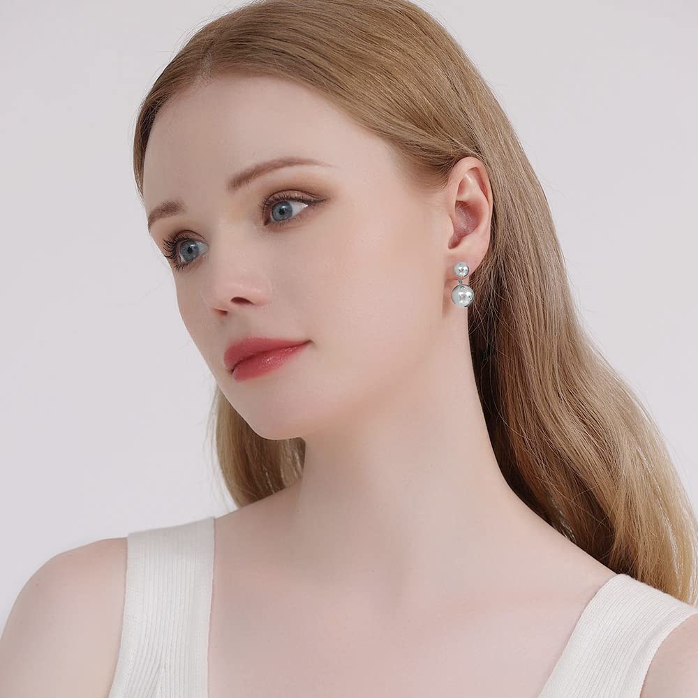 Double Ball Jacket Earrings for Women - 2 in 1 Front & Back Pearl Stud Earrings - Elegant Jewelry for Party, Work & Everyday Wear