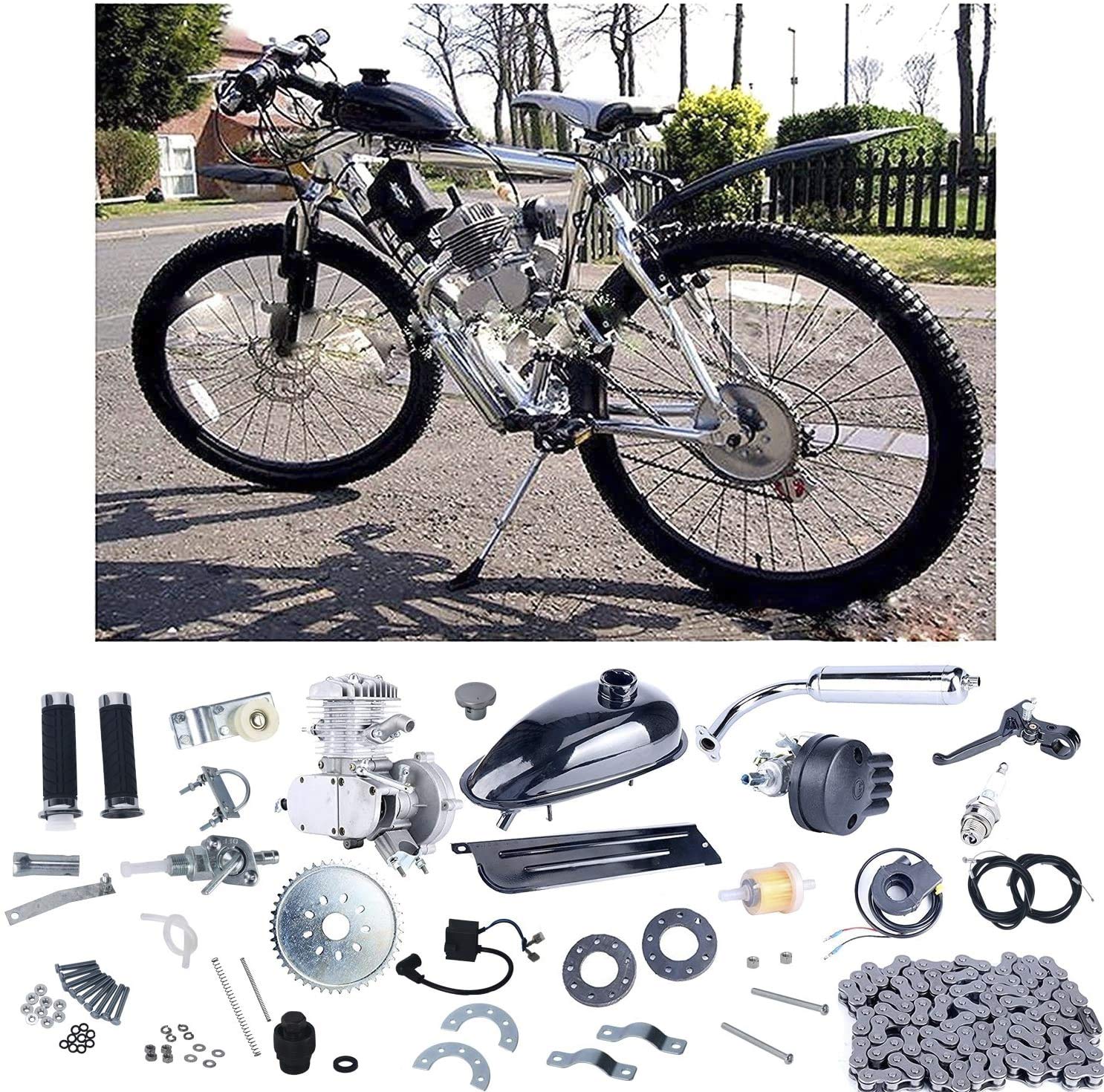 80cc 2 Stroke Bicycle Engine Kit - Motorized Bike Conversion Kit with Silver Finish | Perfect for Commuting, Off-Road Adventures & DIY Bike Projects