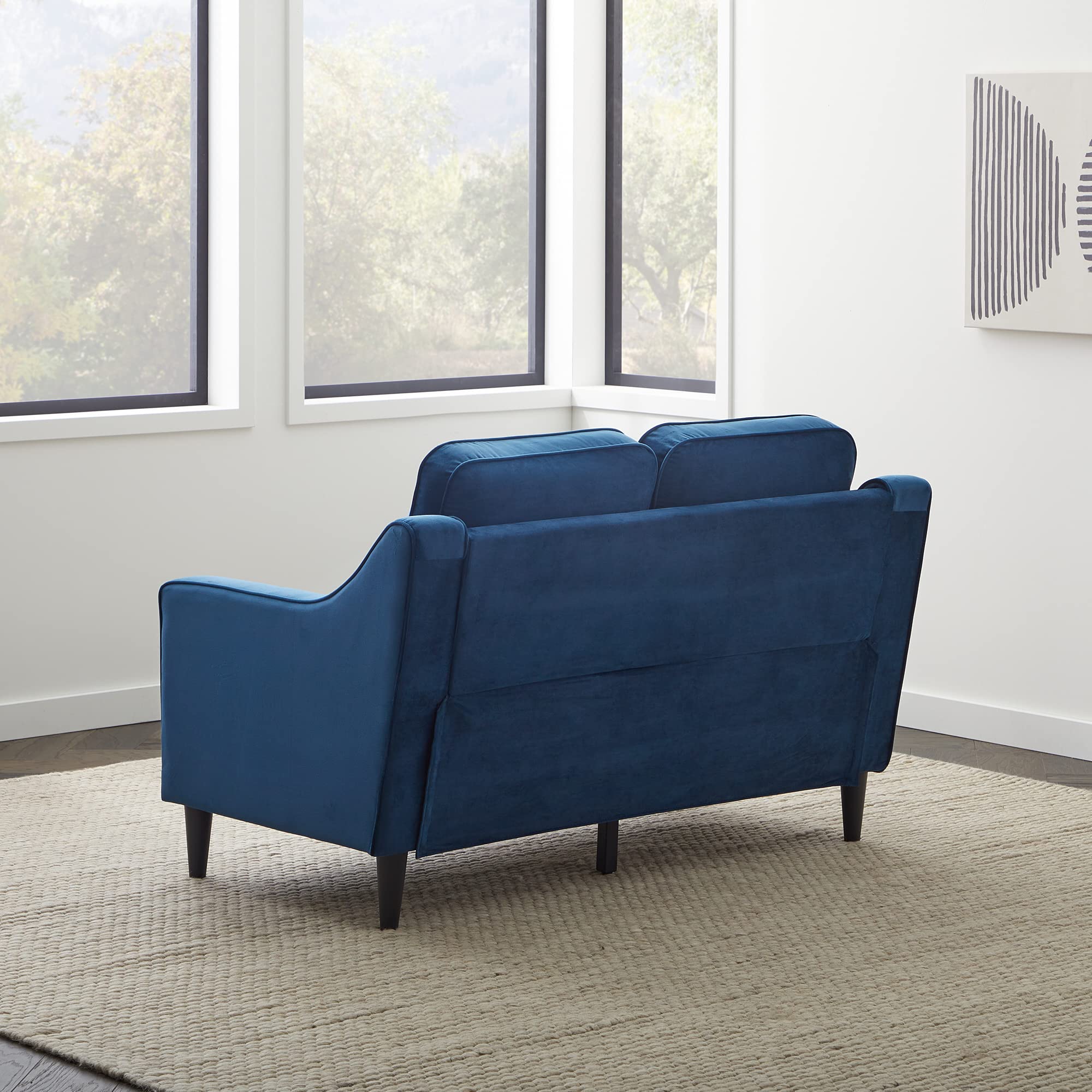 Edenbrook Jensen Upholstered Blue Velvet Loveseat – Modern Scoop Arm Small Couch for Living Room – Seats Two – Perfect for Apartments, Small Spaces & Cozy Home Decor