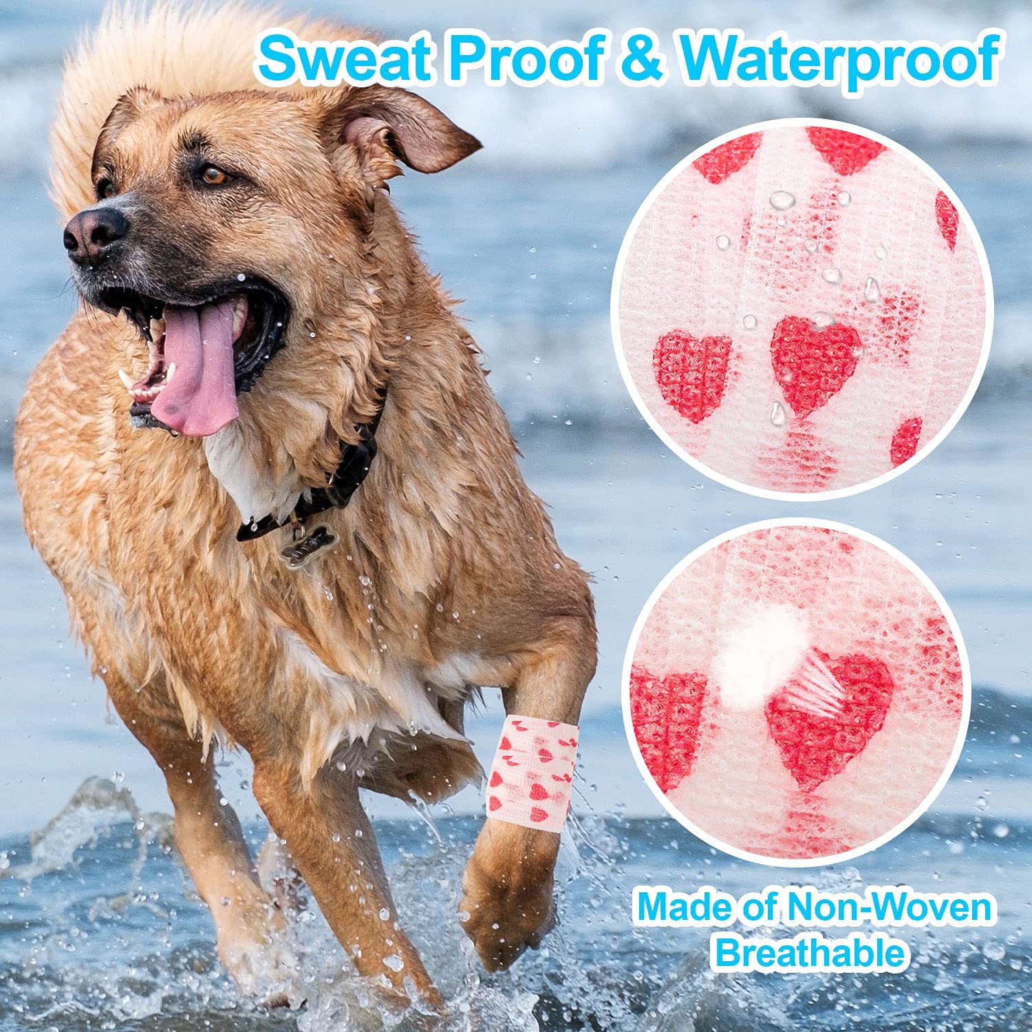 12Pcs Sweatproof & Waterproof Vet Wrap - Elastic Non-Woven Cohesive Bandages for Ankle Sprains, Swelling Relief - Perfect for First Aid Kits, Sports Injuries, Pet Care & Wound Protection
