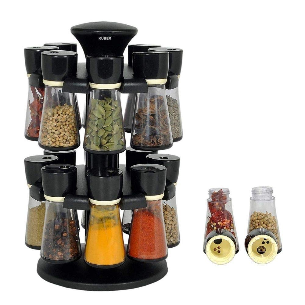 Radhna 16-Piece Clear Revolving Spice Rack Set - Stackable Plastic Spice Containers for Kitchen Storage | Space-Saving Organizer for Countertop, Pantry & Dining Table | Perfect for Cooking, Baking & Spice Display