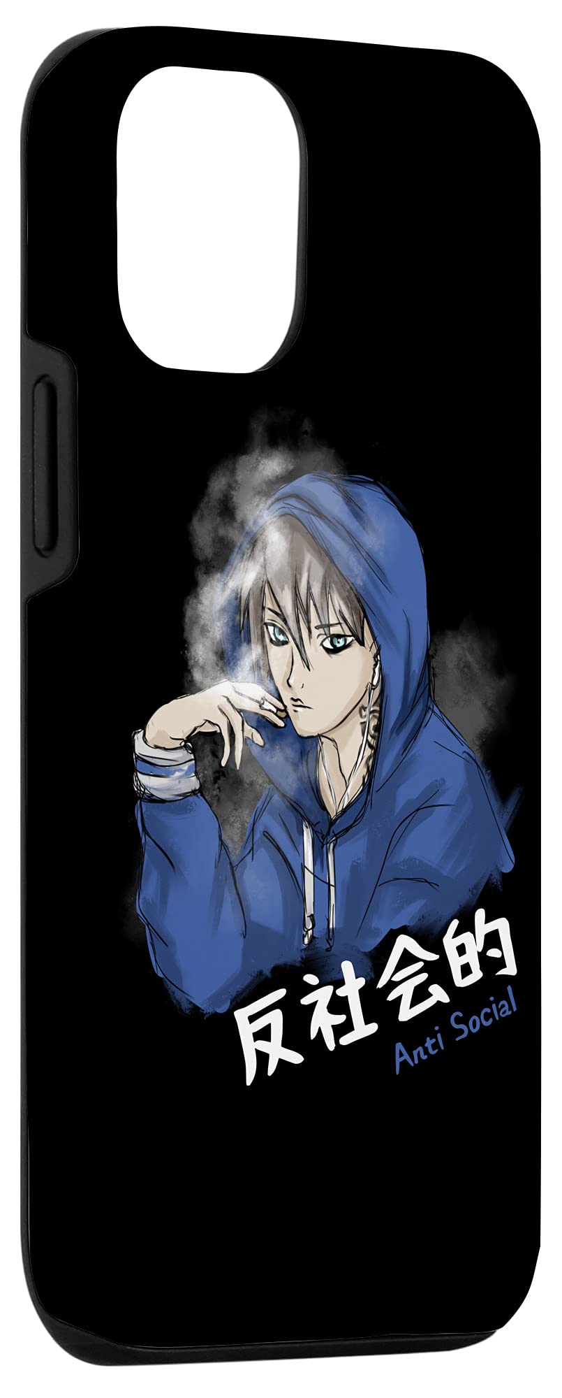 Japanese Vaporwave Anime T-Shirt for iPhone 12/12 Pro - Anti-Social Smoking Anime Phone Case - Perfect for Anime Fans, Cosplay, and Streetwear Fashion
