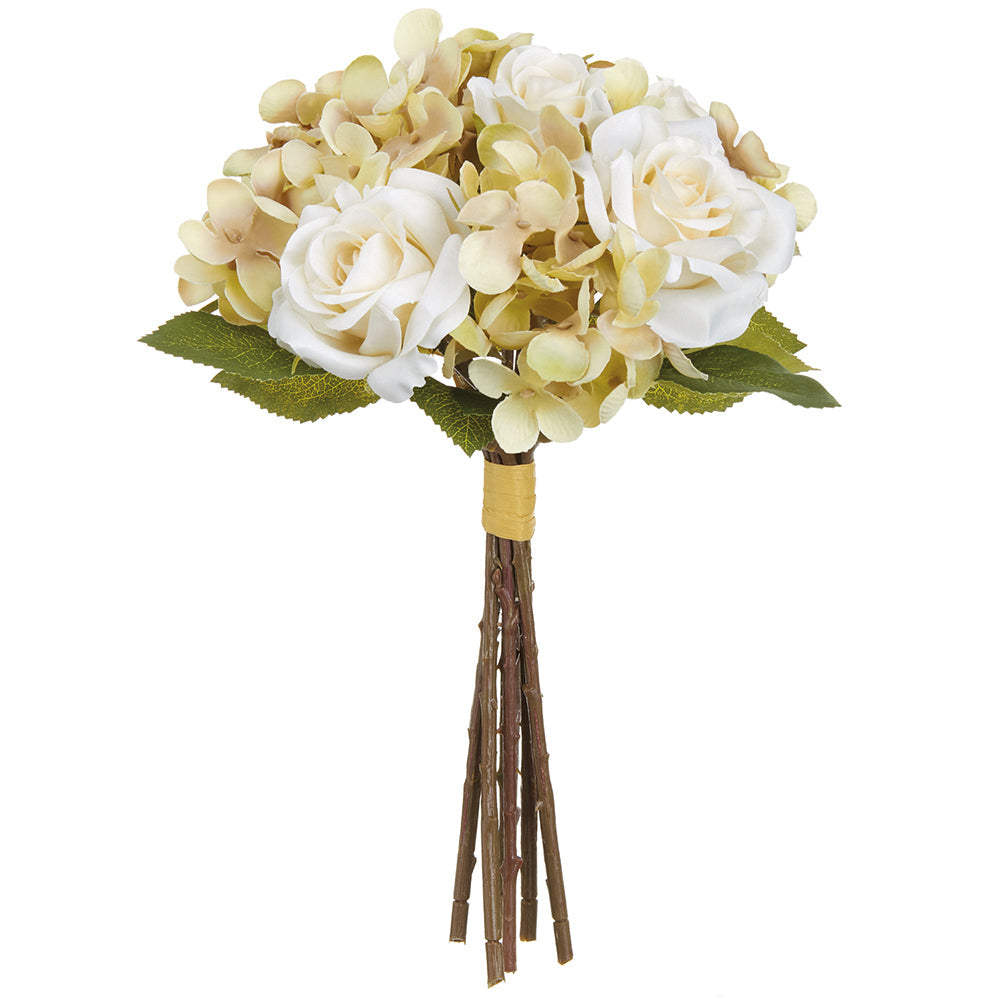 24-Pack Cream & Green Silk Flower Bouquet - Rose & Hydrangea Artificial Flowers for Wedding Centerpieces, Home Decor, and Party Arrangements