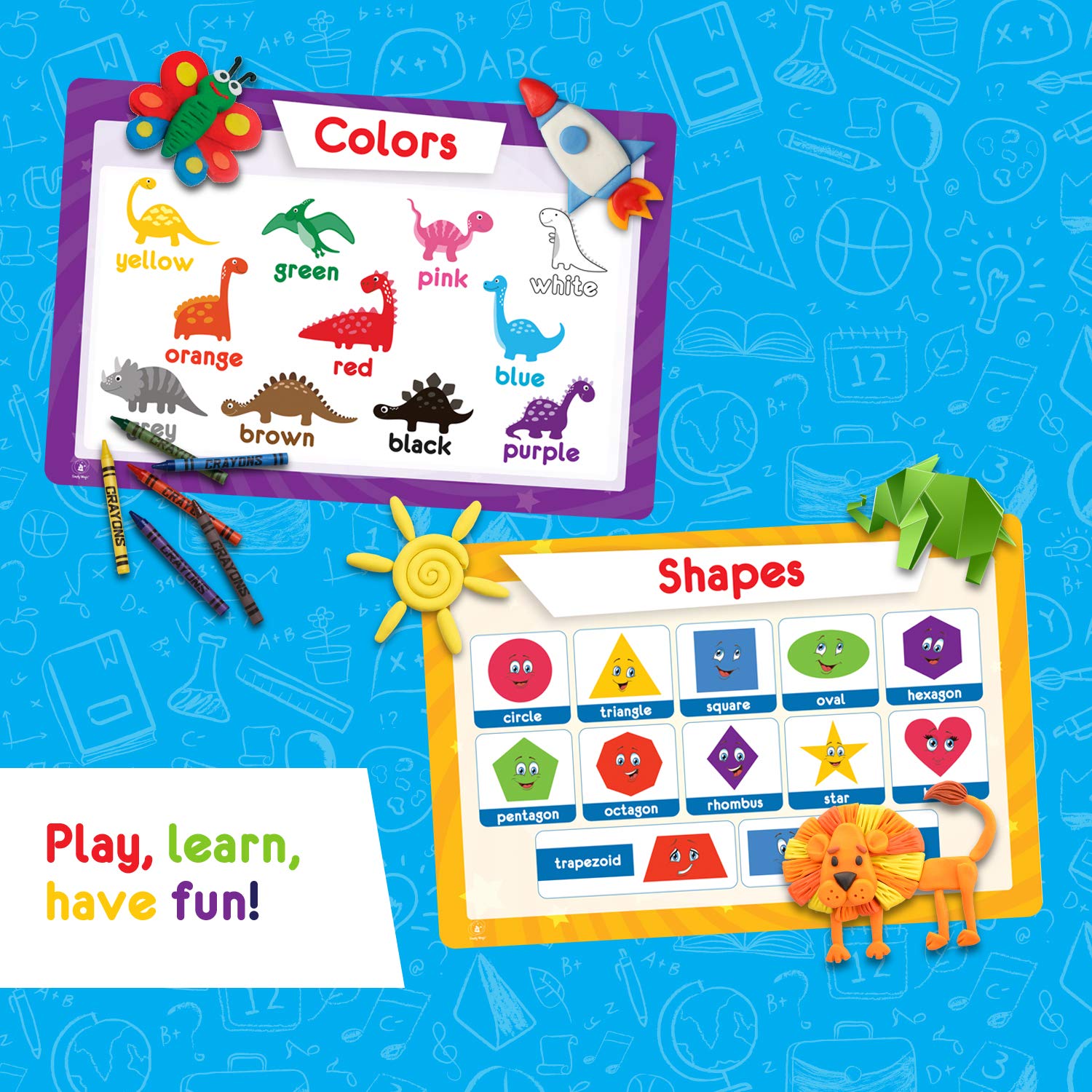 10 Pack Kids Placemats - 2 Sets of 5 Non-Slip, Washable & Reusable Placemats for Toddlers & Children | Perfect for Dining Table, High Chair & Mealtime Learning (Fun Educational Designs)