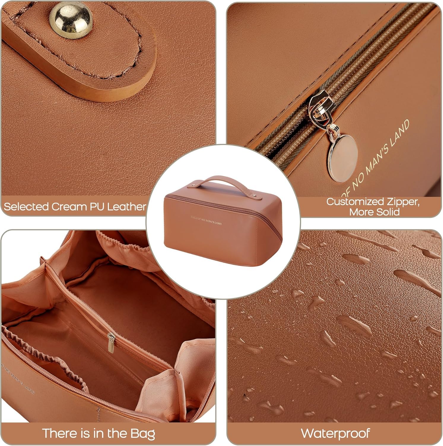 KALQIAD Large Waterproof Travel Makeup Bag for Women - Portable Cosmetic Organizer with Dividers & Handle, Open Flat Toiletry Pouch - Perfect for Vacation, Gym & Daily Essentials Storage