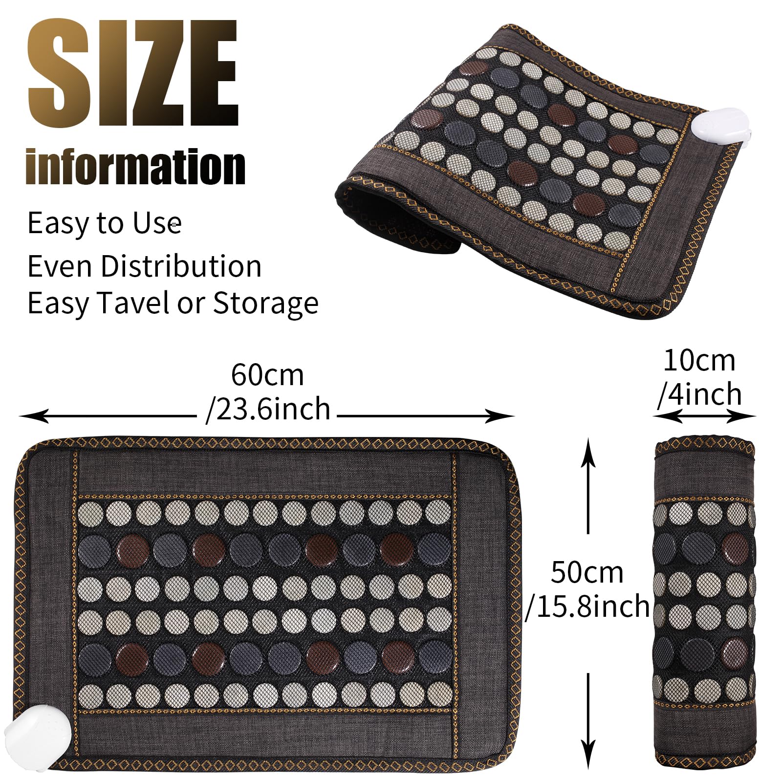 Infrared Heating Pad for Back Pain Relief - Large 52 Jade & 20 Tourmaline Stones Heating Pad for Neck, Shoulders, Back and Abdomen - Auto Shut Off - 23.6