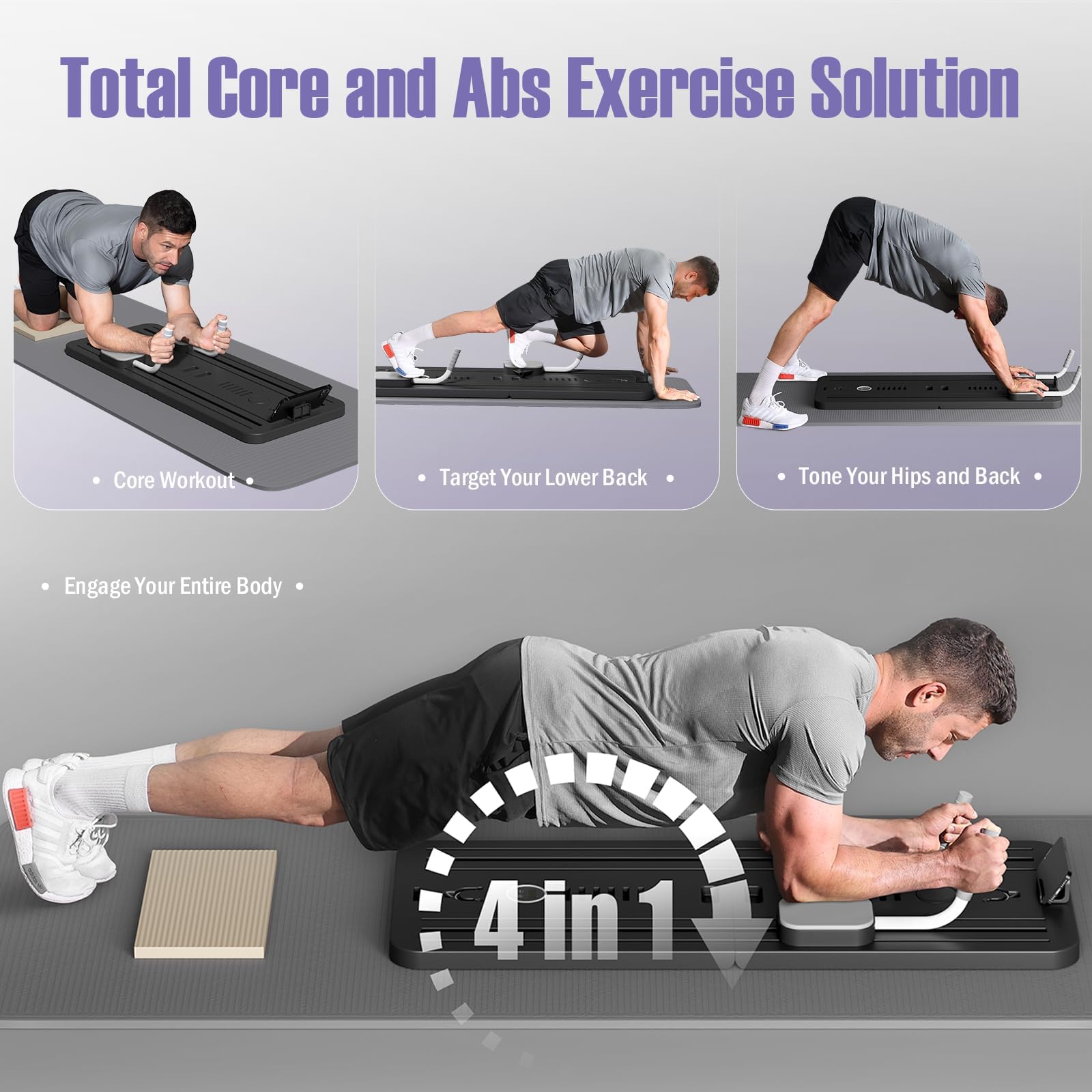 Premium 5-in-1 Foldable Pilates Reformer Board Set with Timer - Multi-Purpose Home Pilates Equipment for Core Strength & Full-Body Workouts | Perfect for Home Gym, Physical Therapy & Fitness Training (Black)