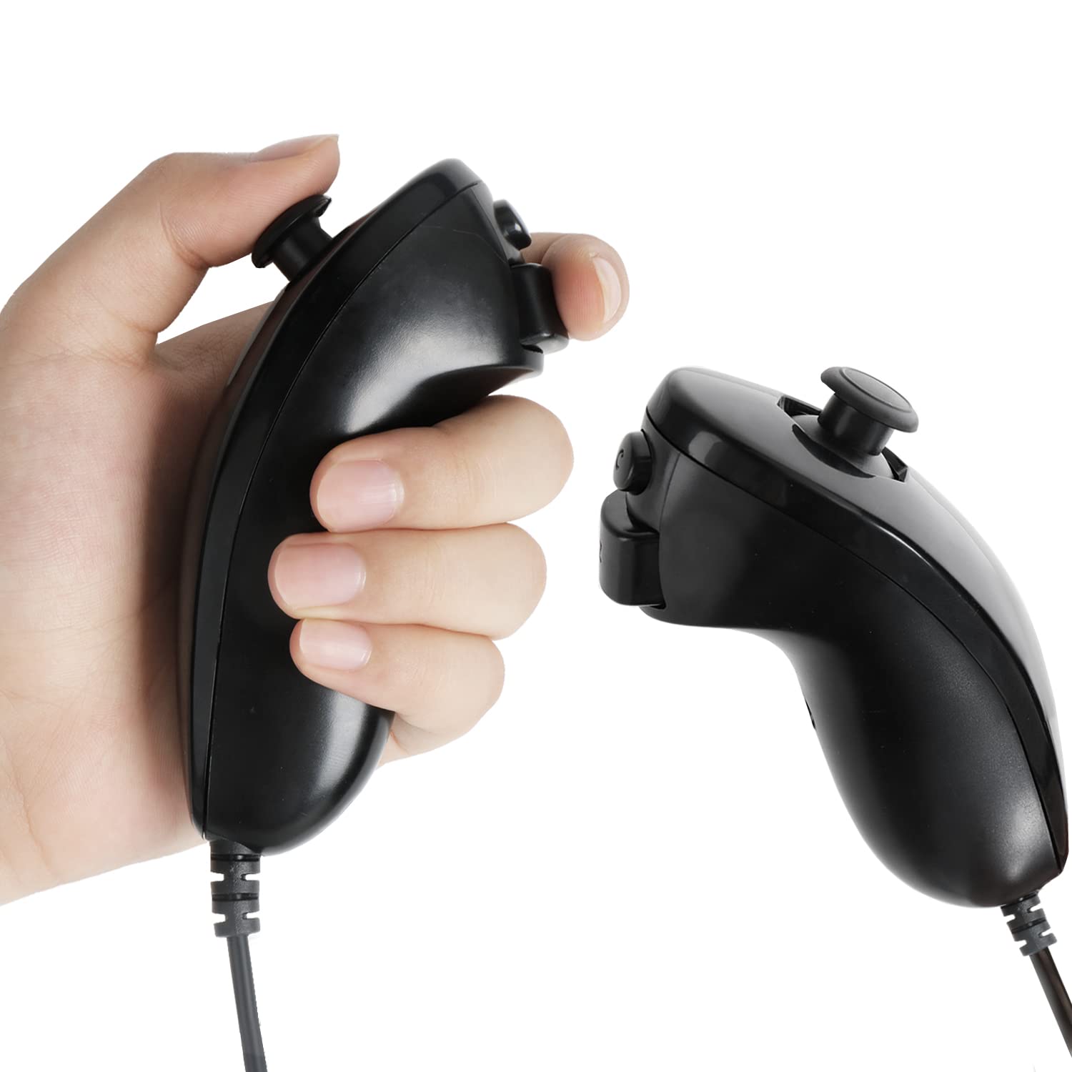 2-Pack Nunchuck Controller Replacement for Nintendo Wii & Wii U - Wireless Gamepad Joystick with Motion Control (Black+White) - Perfect for Wii Sports, Mario Kart & Family Gaming Parties