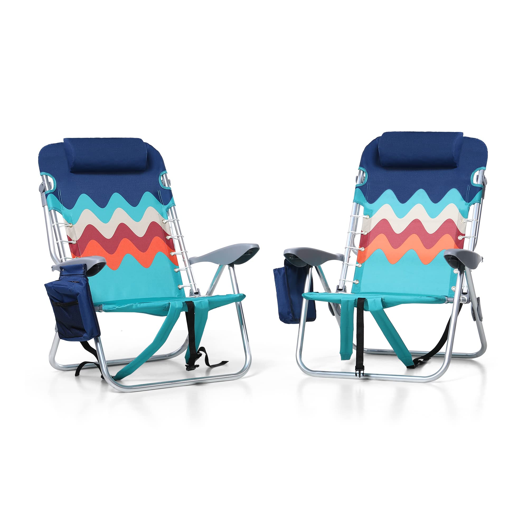 Sophia & William 4-Position Backpack Folding Beach Chair with Cooler Bag (2-Pack) - Lightweight Portable Beach Chair with Towel Bar & 250 LB Capacity - Perfect for Beach, Camping, Picnics & Outdoor Events