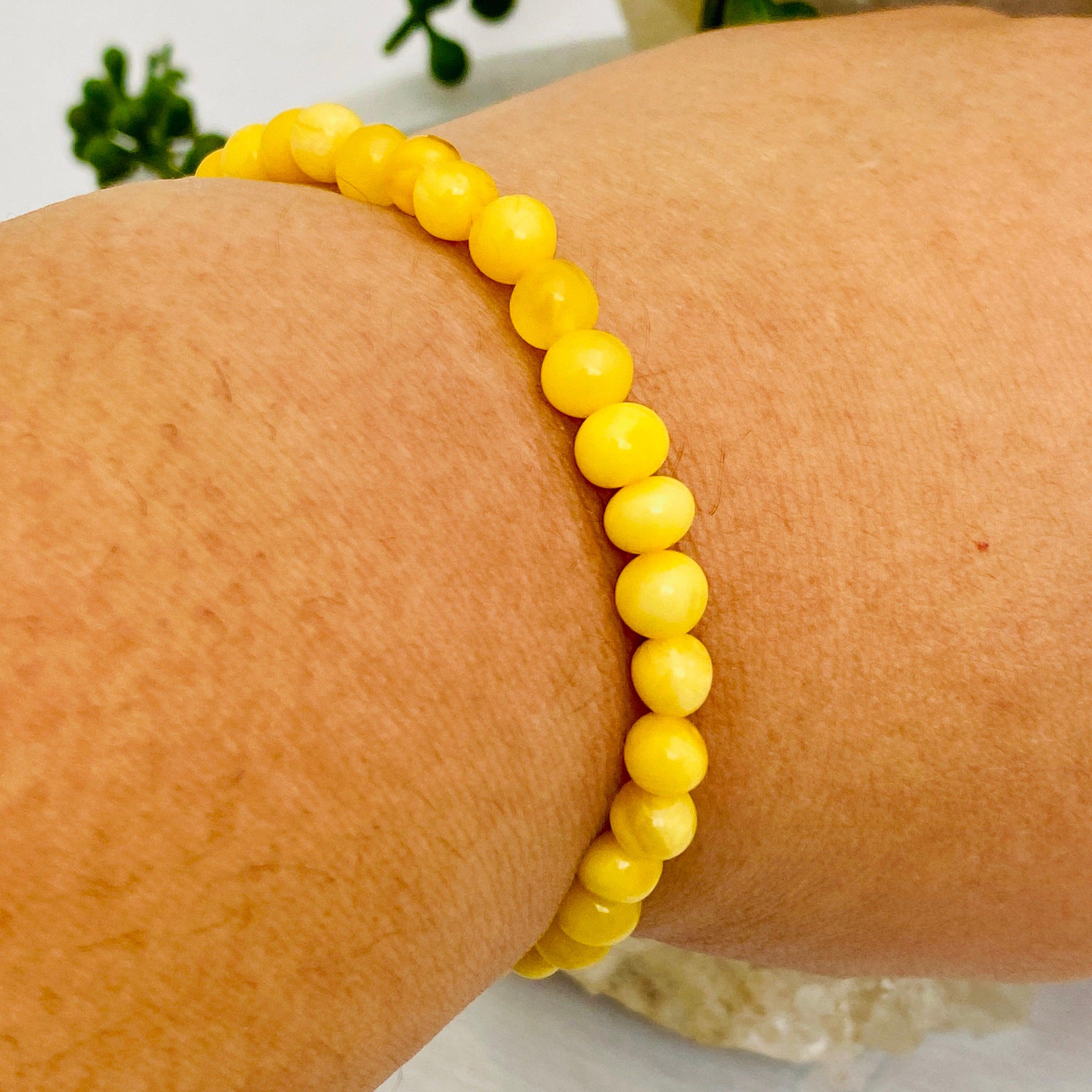5mm Baltic Butter Amber Round Beaded Bracelet AMB97 - Natural Healing Jewelry for Stress Relief & Wellness
