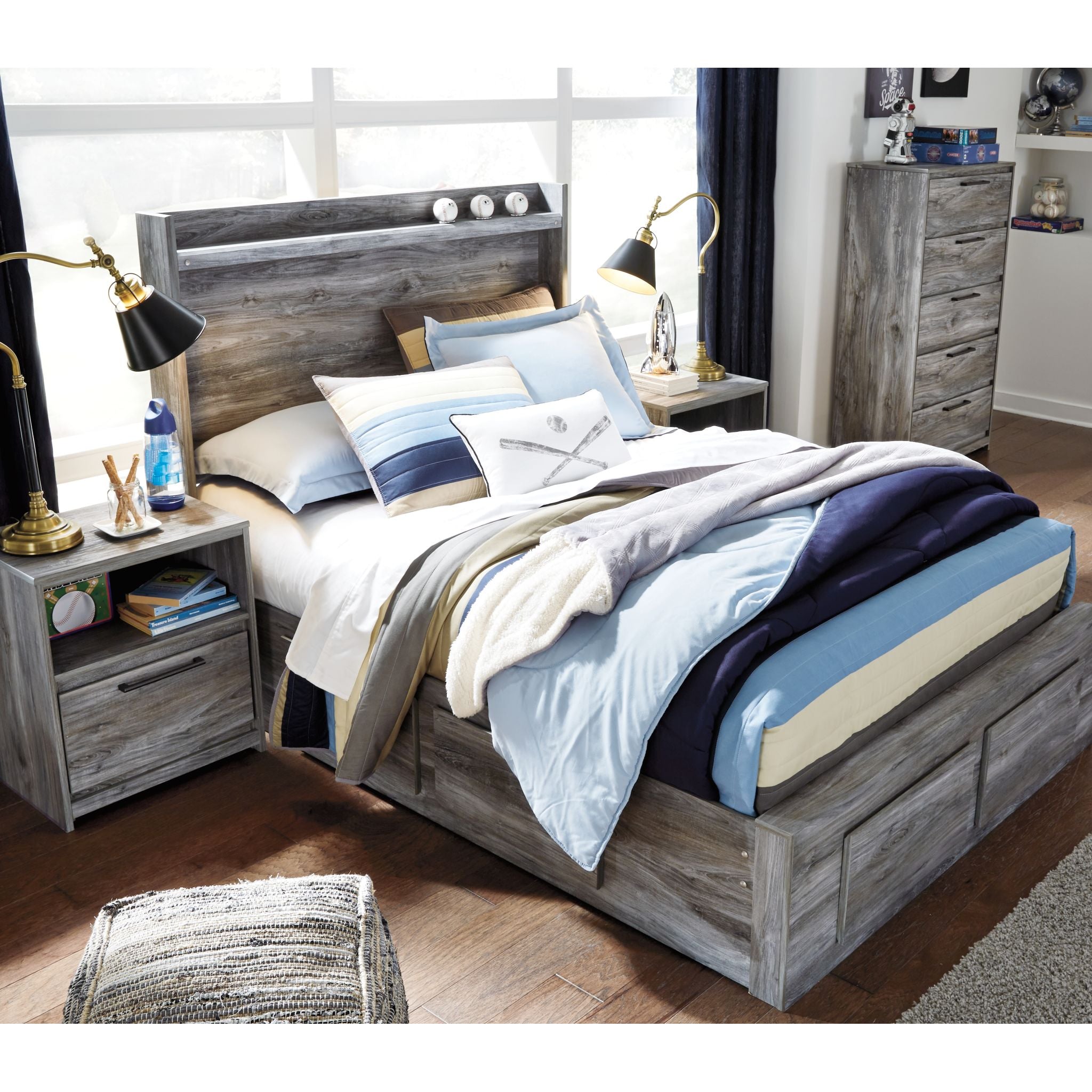 Baystorm 5-Piece Full Storage Bed Set with Underbed Drawers - Gray - Perfect for Small Bedrooms & Dorm Rooms, Space-Saving Furniture Solution