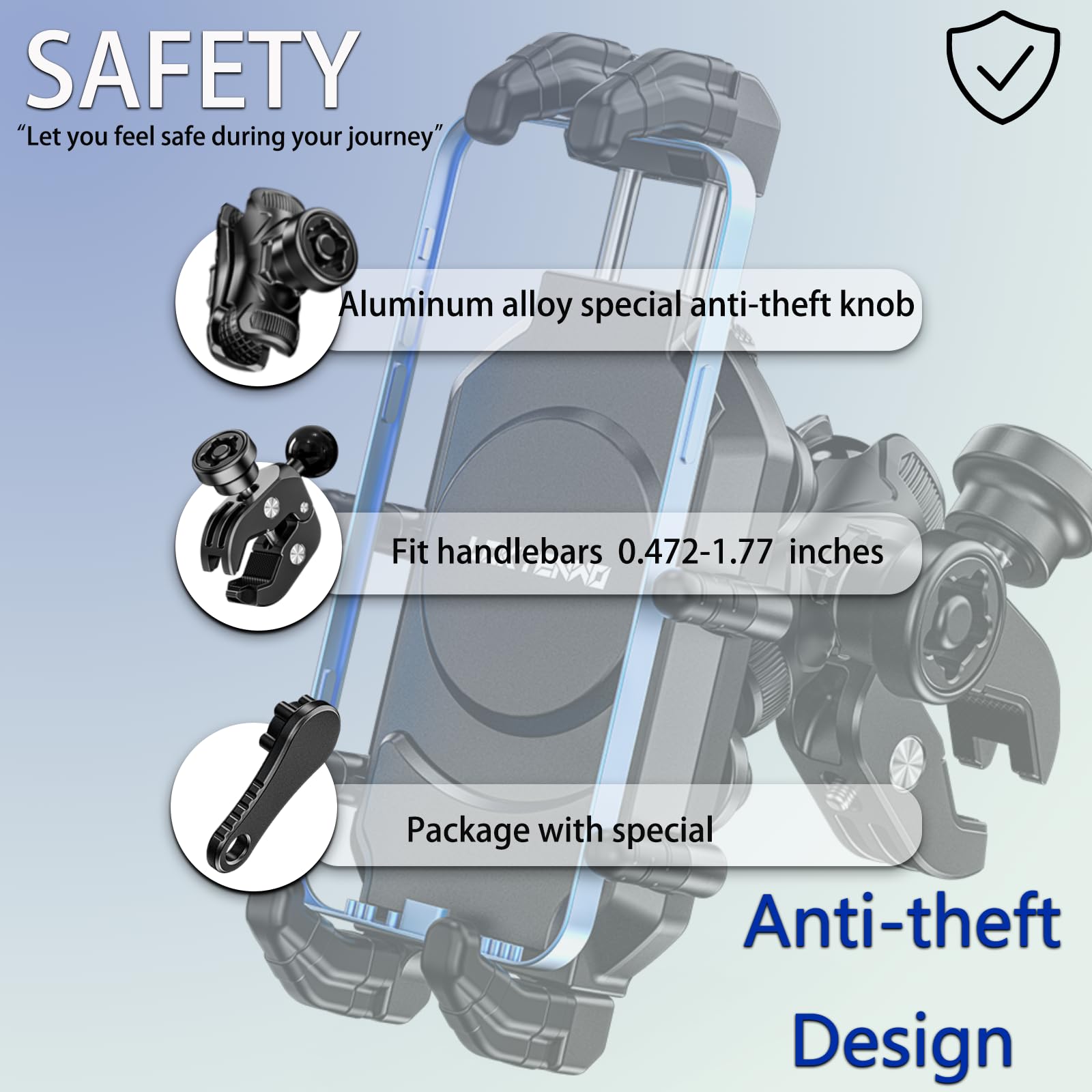 Motorcycle Phone Mount with Vibration Dampener & Secure Lock - Universal Handlebar Phone Holder for 5.4” to 7.2” Smartphones (iPhone, Samsung, Android) - Anti-Theft ATV Scooter Bike Accessory - Perfect for Off-Road Adventures & Daily Commutes