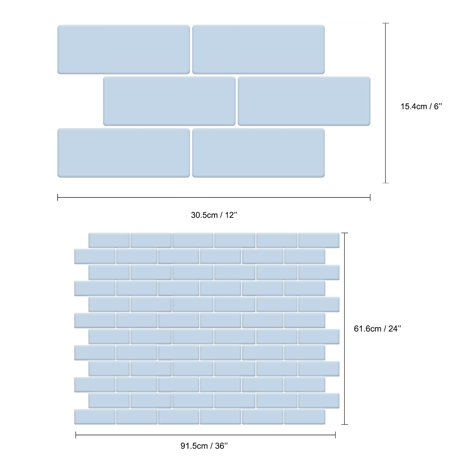 WALPLUS 60 Sheets Serenity Light Blue Glossy 3D Peel and Stick Wall Tiles (30x15cm) - Waterproof Vinyl Backsplash Stickers for Kitchen, Bathroom, Shower Decor - Easy DIY Home Renovation for Spring & Easter Decoration