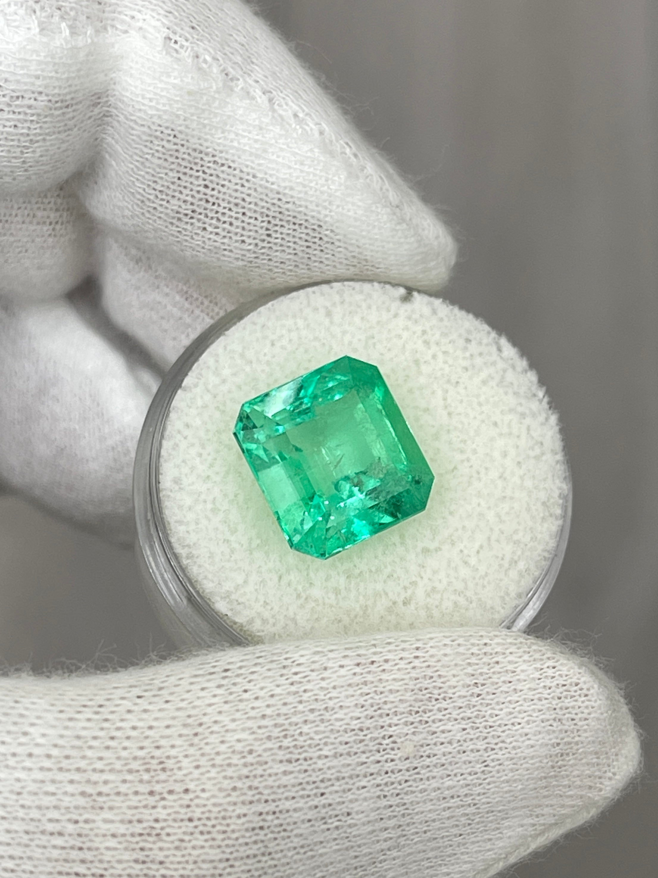 6.50 Carat 12x11mm Yellowish Green Natural Loose Colombian Emerald Gemstone - Asscher Cut for Jewelry Making, Engagement Rings & Collector's Pieces