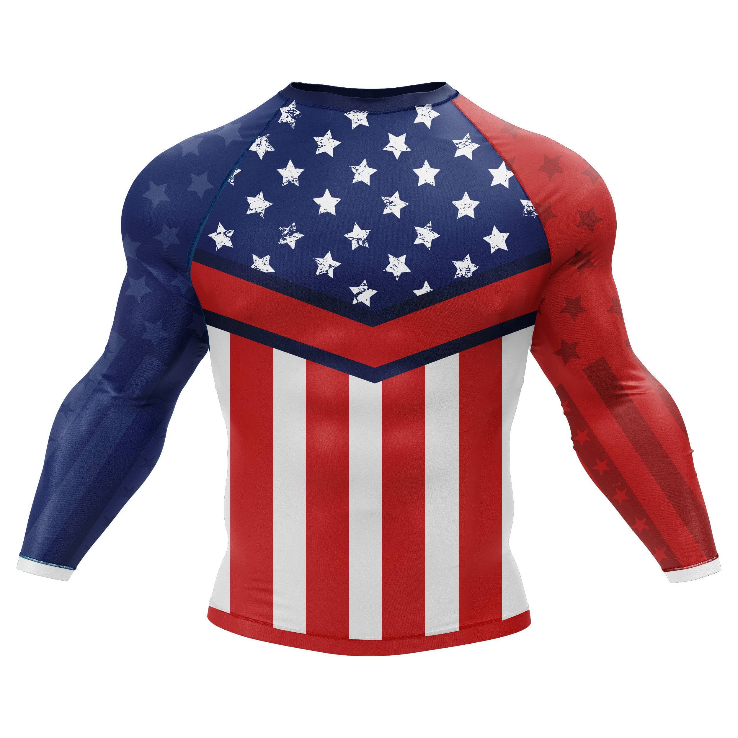 Captain America BJJ Rash Guard - Compression Shirt for Brazilian Jiu-Jitsu Training & MMA - Moisture Wicking & UV Protection for Grappling, No-Gi & Combat Sports