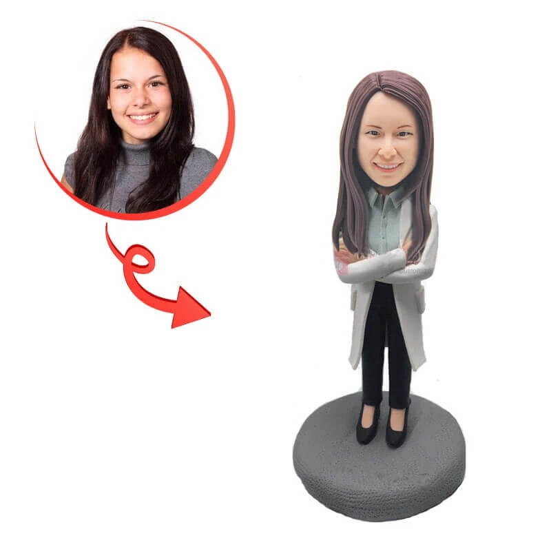 Custom Female Doctor Bobblehead - Personalized Lab Coat Doctor Figurine - Perfect for Medical Office Decor, Nurse Gifts & Healthcare Appreciation