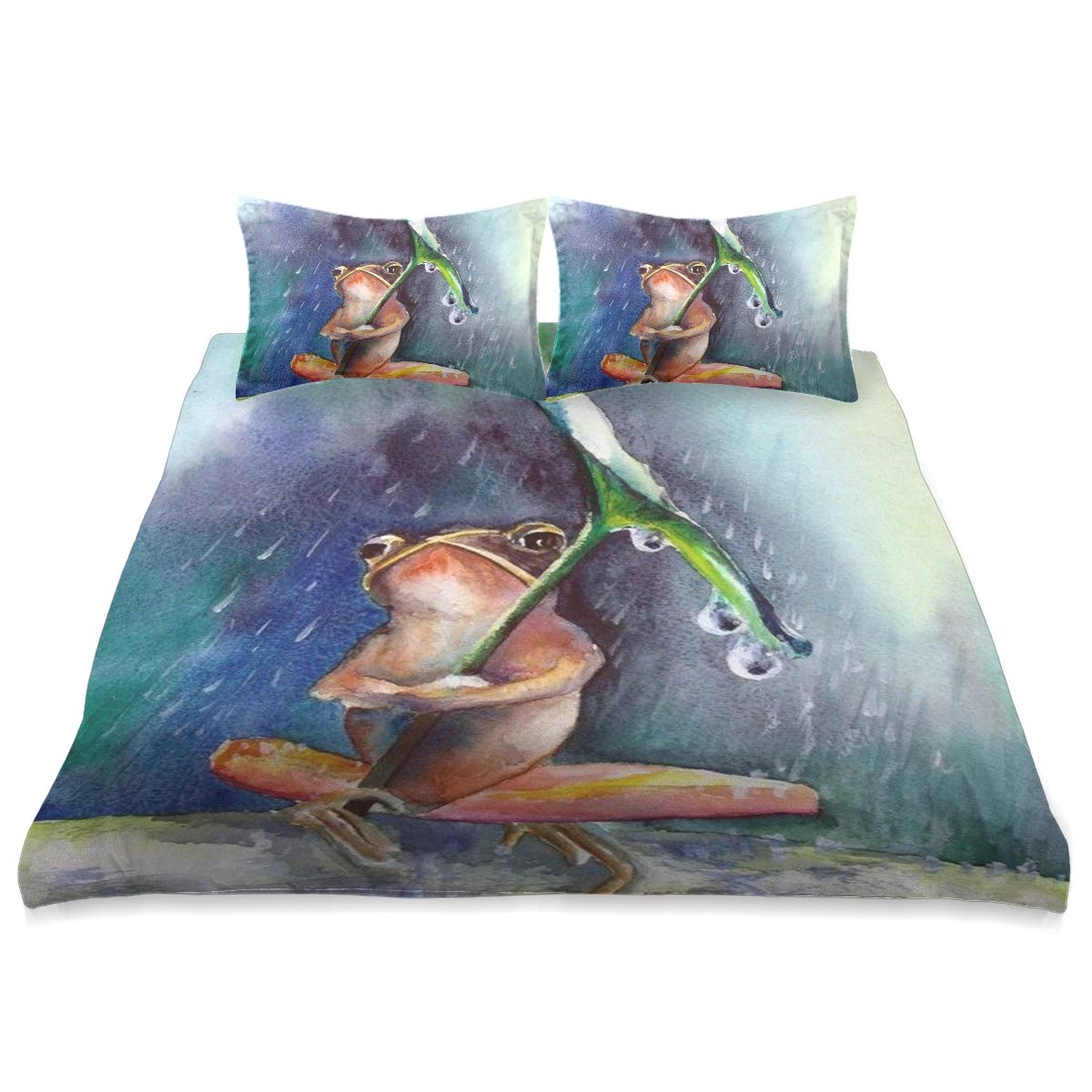King Size Frog in the Rain Comforter Set - 90x104 Inch All Season Soft & Comfortable Bedding Cover | Perfect for Kids' Room, Nursery Decor or Rainy Day Themed Bedroom