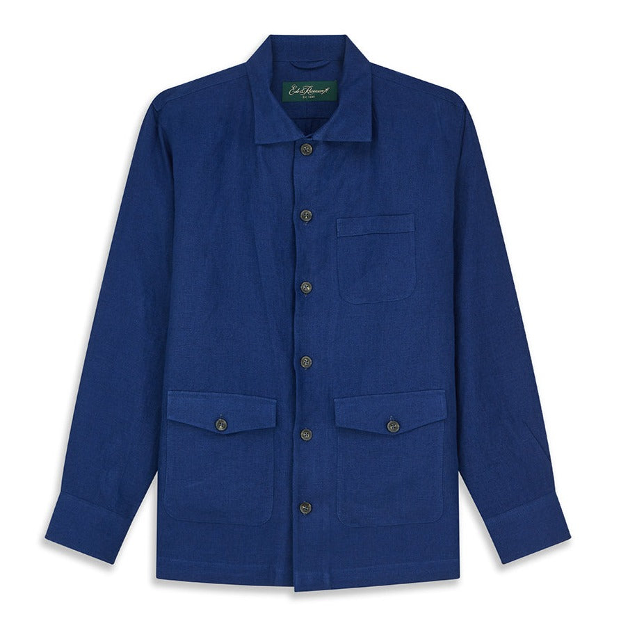 Lynton French Blue Linen Overshirt for Men | Lightweight Casual Button-Up Shirt | Perfect for Spring & Summer Outfits, Beach Cover-Up, and Layering
