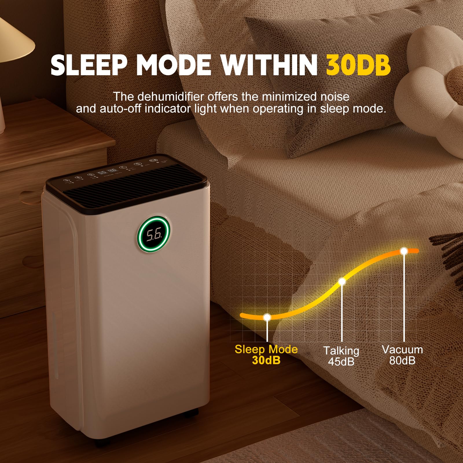 12L/Day Dehumidifier with Digital Humidity Display & Child Lock - Smart Modes for Laundry Drying, Sleep & 24H Timer - Ideal for Home, Basement, Office - 3 Color Lights, 2L Tank & Drainage Hose - Perfect for Damp Rooms, Mold Prevention & Clothes Drying