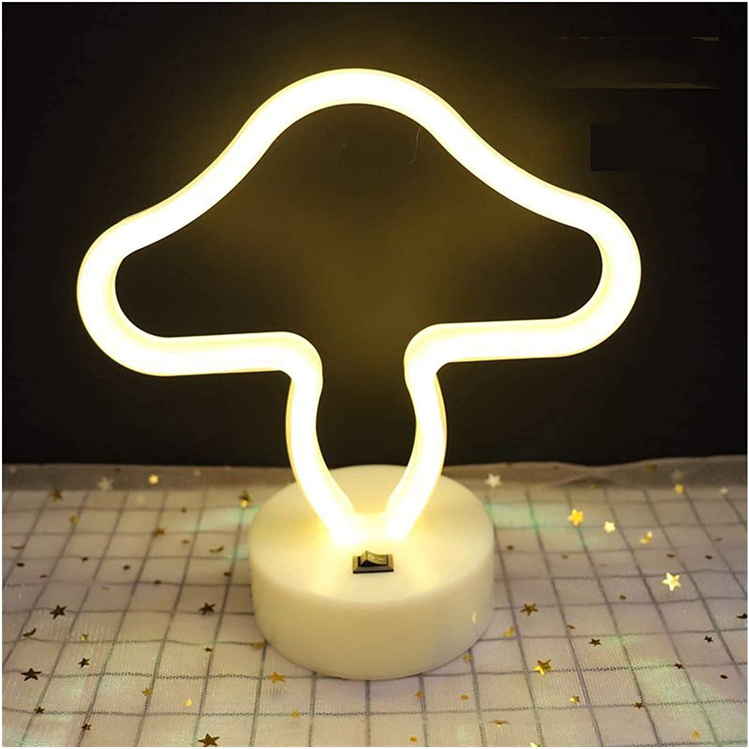 LED Cat Neon Night Light - USB/Battery Powered Wall Decor for Kids Bedroom (Mushroom Design) - Perfect Nursery & Playroom Lighting
