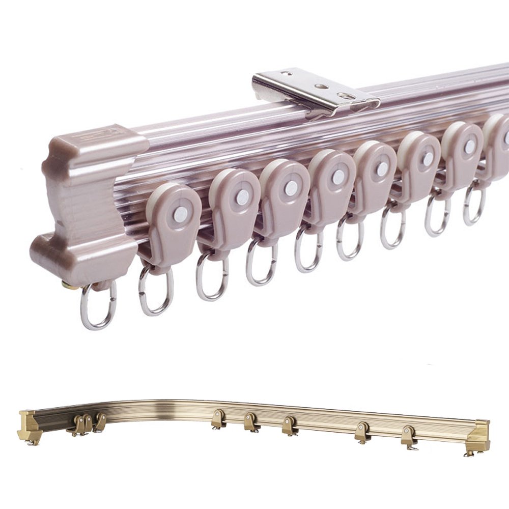 Brown Aluminum Alloy Bendable Curtain Rod - Adjustable Window Track & Ceiling Mount (500cm) for Living Room, Bedroom & Office Decor