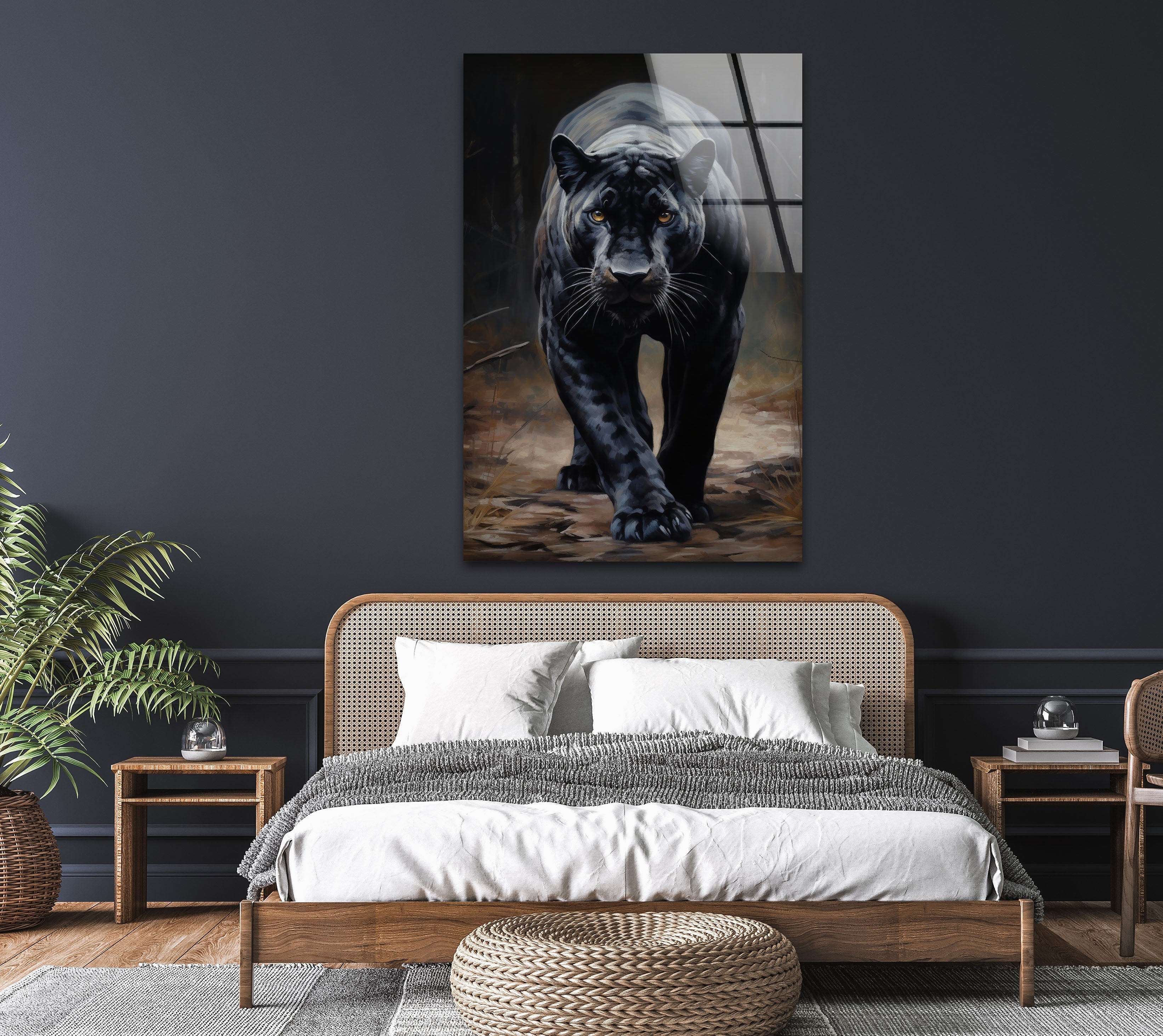Stylish Black Puma Glass Wall Art Decor - Modern Animal Themed Home & Office Decoration - Perfect for Living Room, Bedroom, or Office Spaces