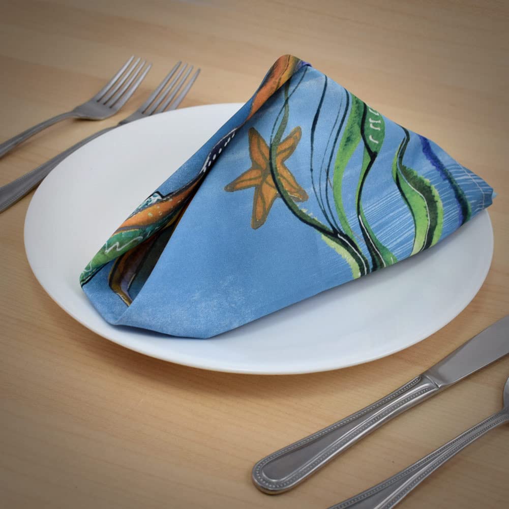 Eco-Friendly Swimming Sea Turtle Art Cotton Microfiber Table Napkins (Set of 2) - 19