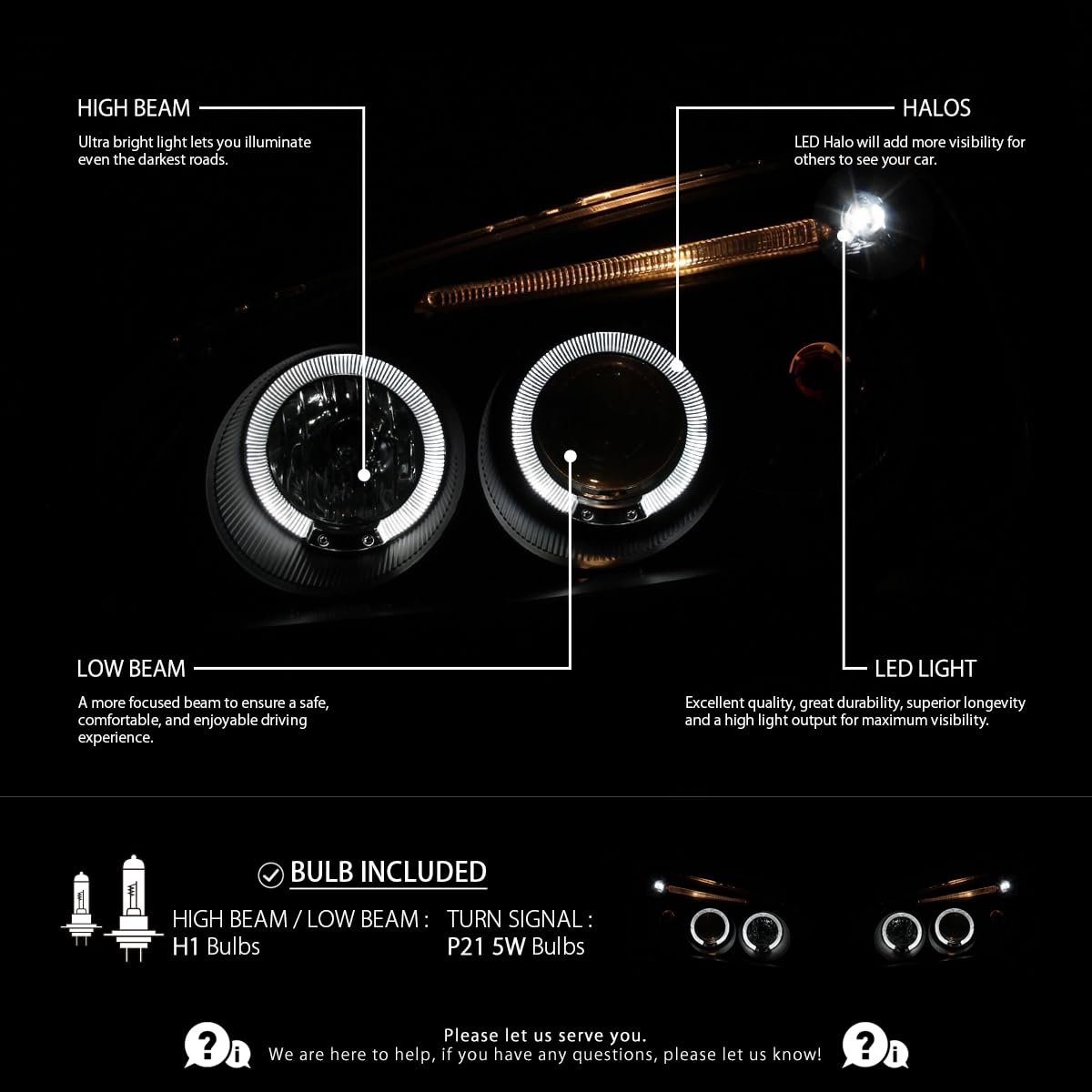 AUTOZENSATION Black Projector Headlights Assembly - Compatible with 2001-2003 Honda Civic Coupe & Sedan (Left+Right Pair) | Durable Replacement Headlamps for Night Driving & Enhanced Visibility