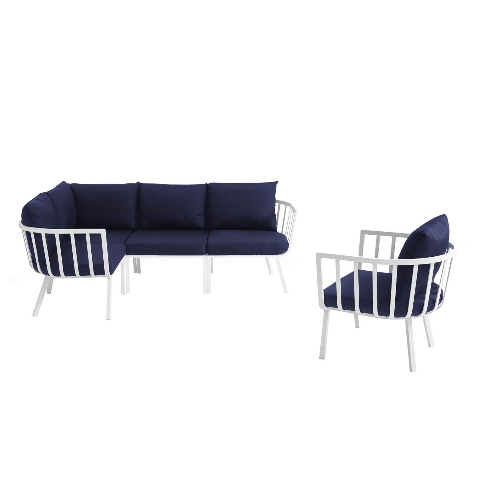 Ergode Riverside 5-Piece Outdoor Patio Sectional Sofa Set - Coastal Design Aluminum Furniture with UV-Resistant Cushions & Durable Frame - Perfect for Poolside, Backyard, Beach House or Garden Relaxation