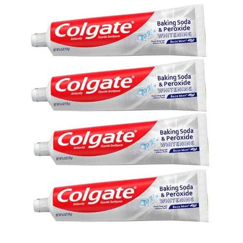 Colgate Brisk Mint Baking Soda & Peroxide Whitening Toothpaste - 4 Pack (6 oz Each) for Fresh Breath & Stain Removal - Perfect for Daily Oral Care & Travel