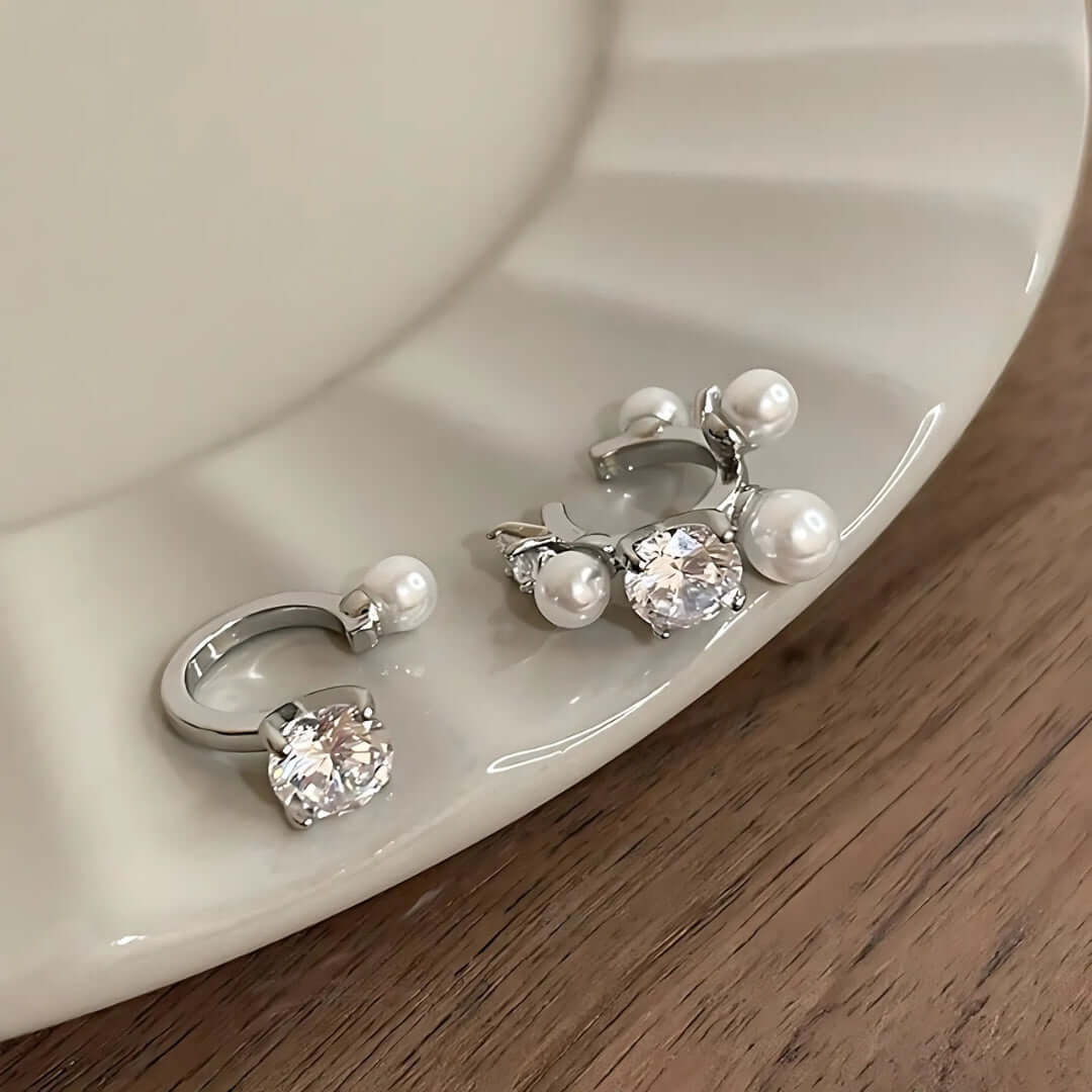 Trendy Pearl Layering Non-Pierced Ear Cuffs Set | L2D12 | Elegant Boho Jewelry for Women, Perfect for Weddings, Parties & Everyday Wear