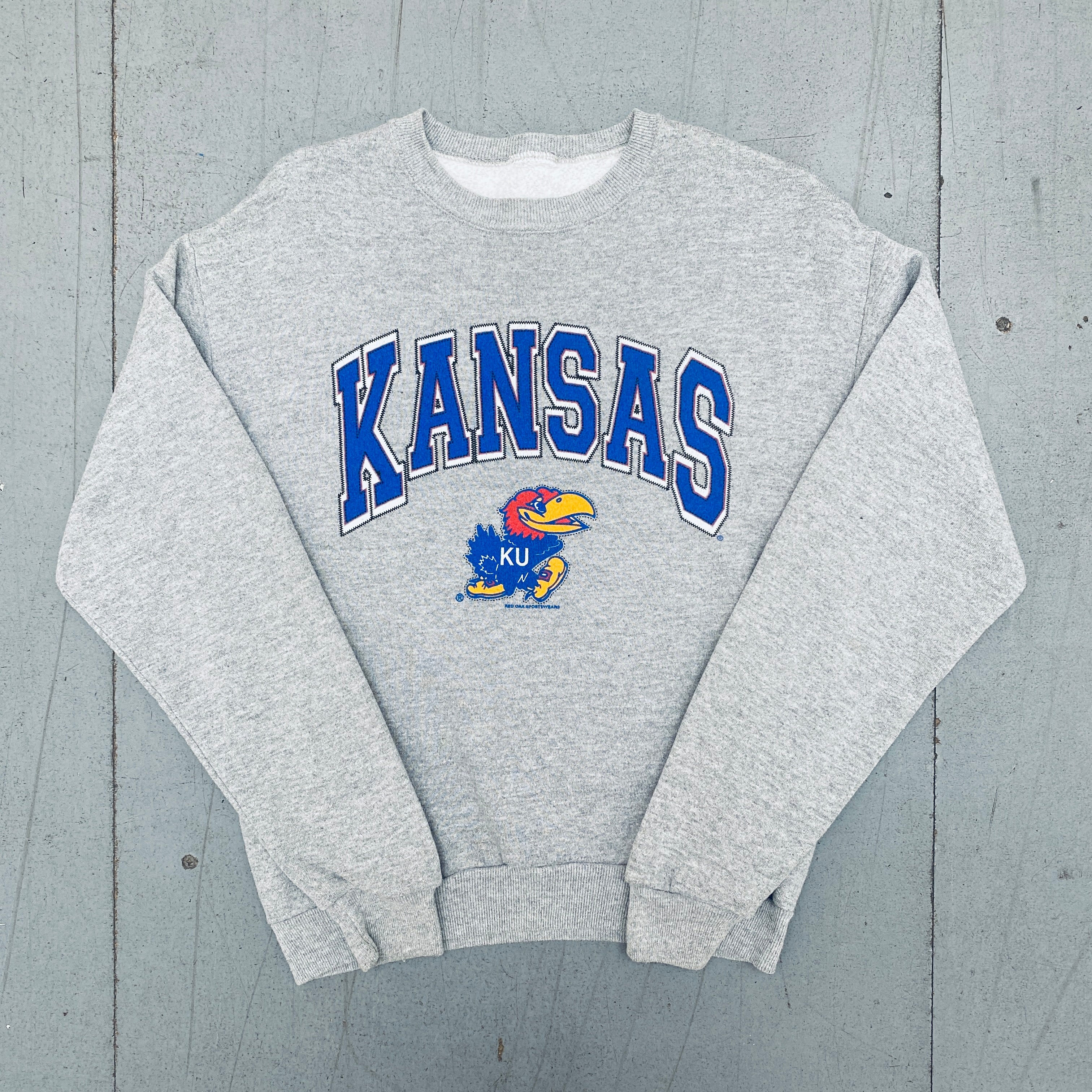 Kansas Jayhawks 1990s Vintage Graphic Spellout Sweatshirt (Small) - Perfect for Game Day & Casual Wear