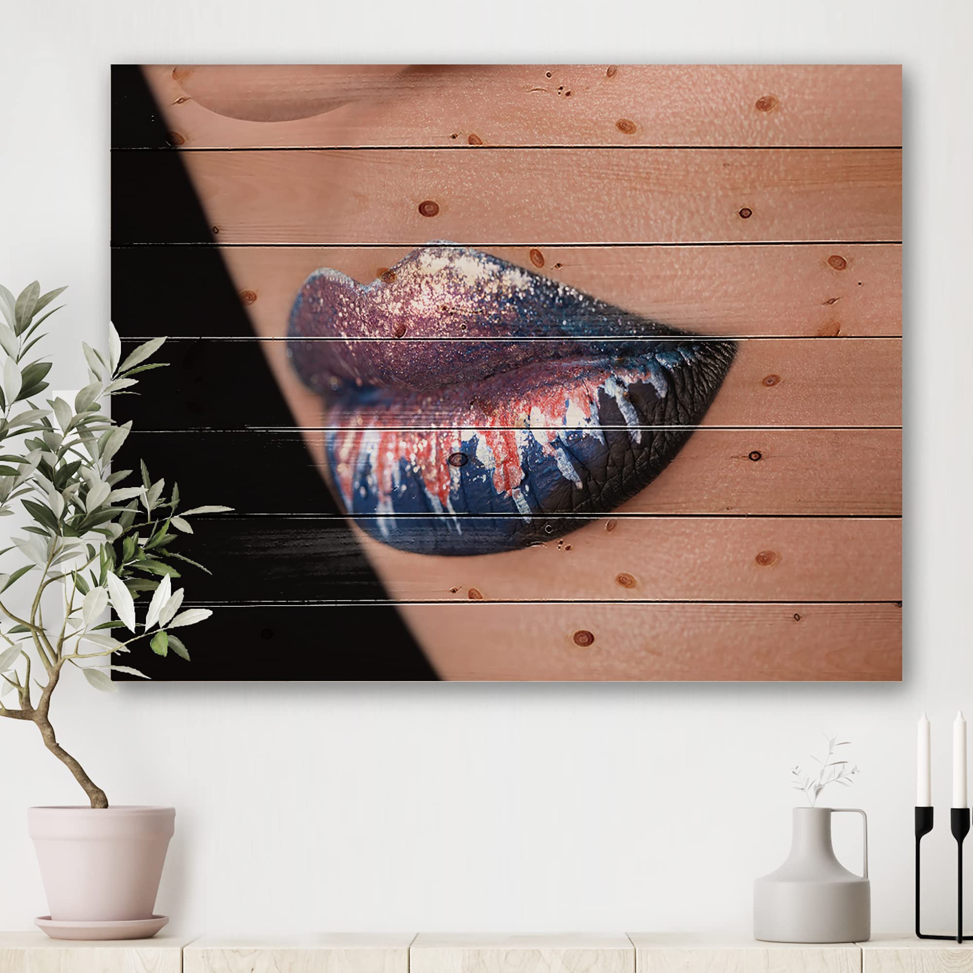 Modern Blue Wood Wall Art - Printed Pine Decor for Living Room & Bedroom