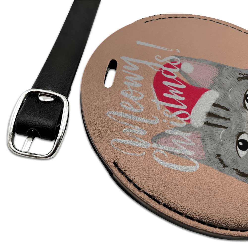 Meowy Merry Christmas Cat Sweater Round Leather Luggage Tag - Cute Pet ID Tag for Cats & Dogs - Perfect for Holiday Travel & Gift Giving
