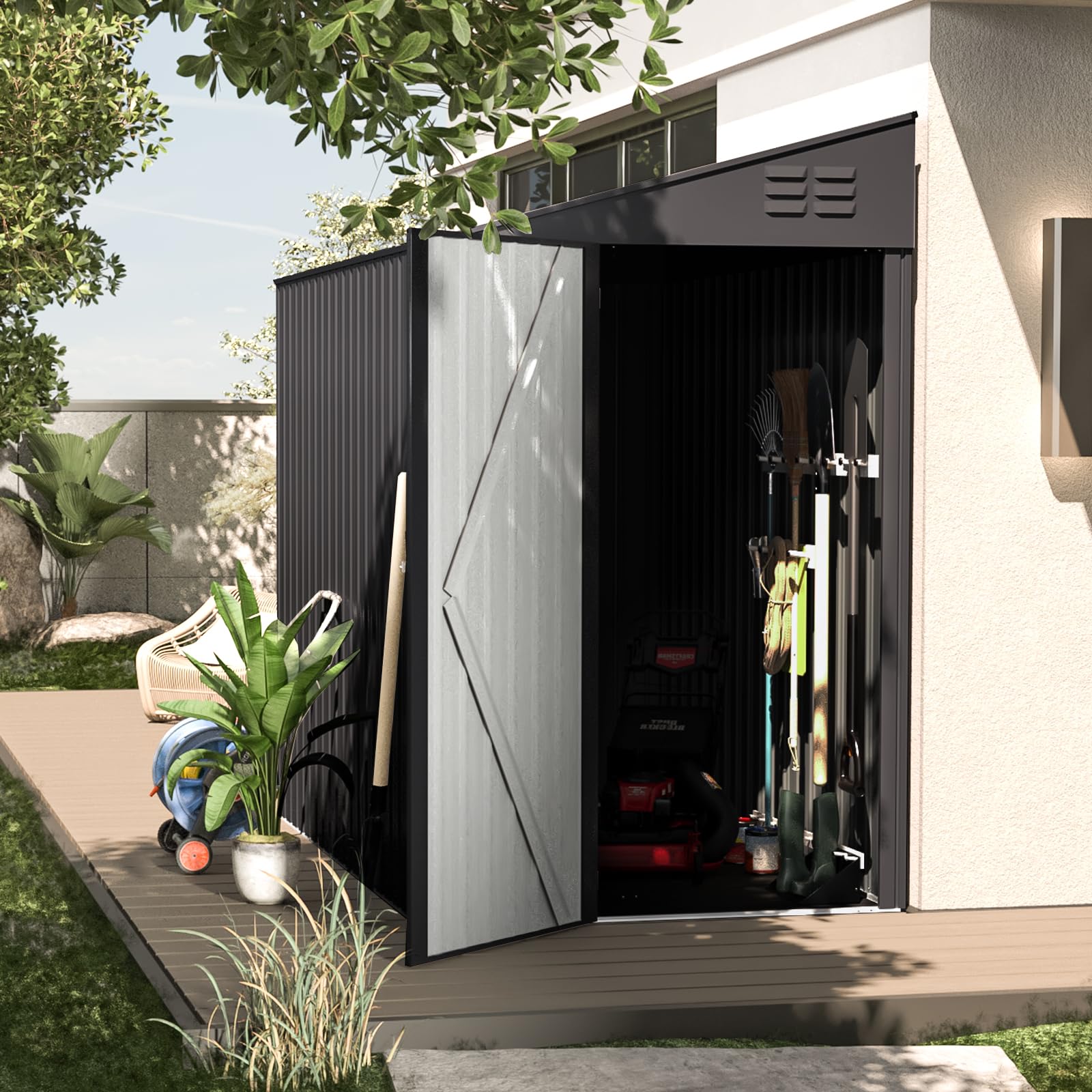 AECOJOY 4x7 Feet Metal Storage Shed - Outdoor Bike Shed, Garden Tool Organizer, Backyard Storage Solution in Dark Grey | Perfect for Patio, Garage & Yard Organization