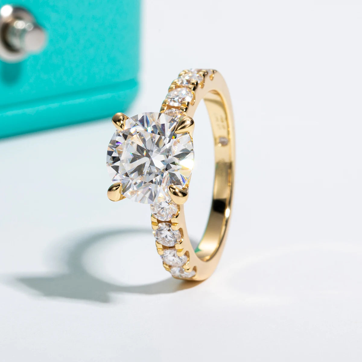 4.3cttw D Color Moissanite Engagement Ring - 925 Sterling Silver 18k Gold Plated Lab Created Diamond Wedding Band for Women | Perfect for Proposals, Anniversaries & Bridal Jewelry