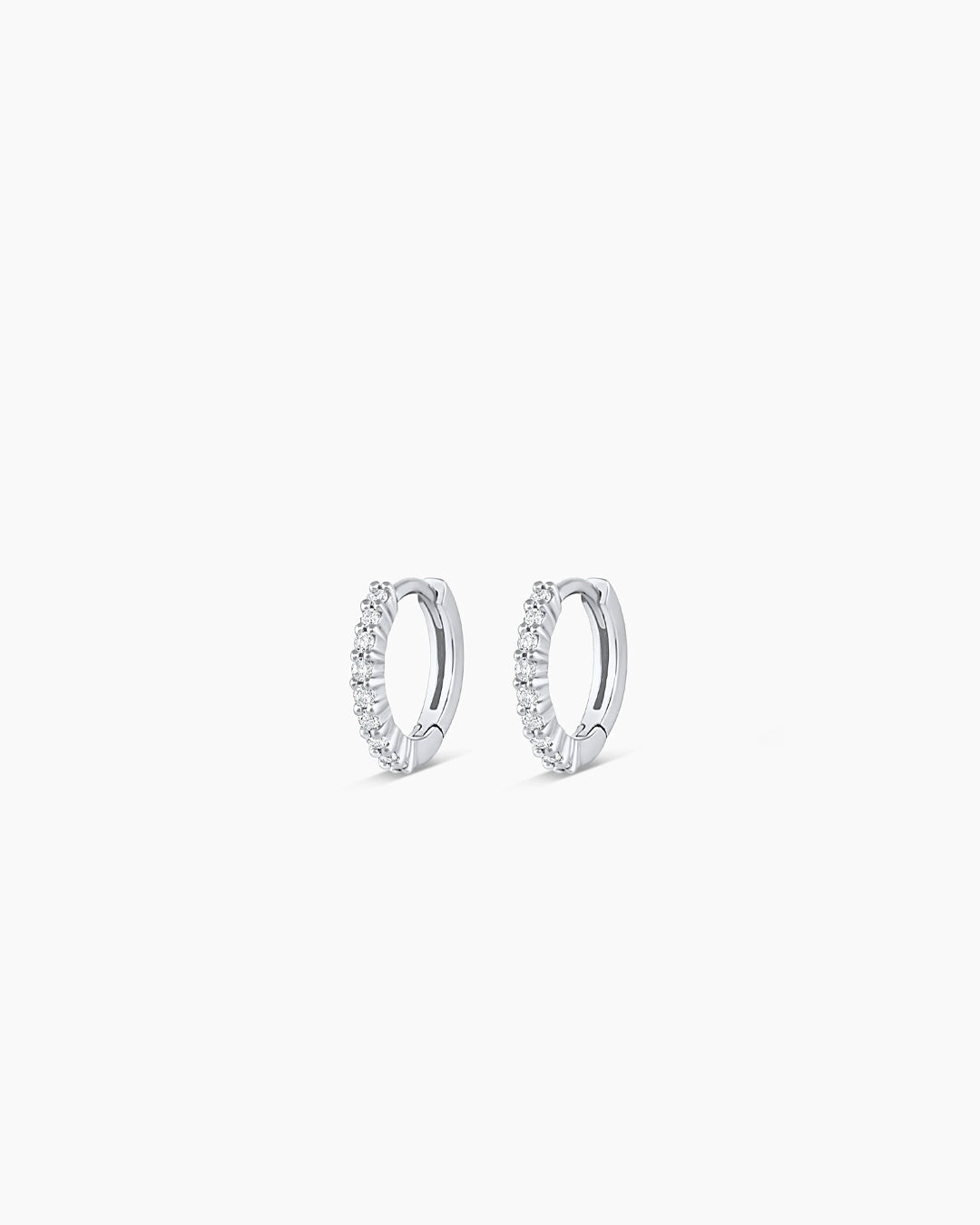 14K White Gold Diamond Pavé Huggie Hoop Earrings for Women - Elegant Everyday & Special Occasion Jewelry