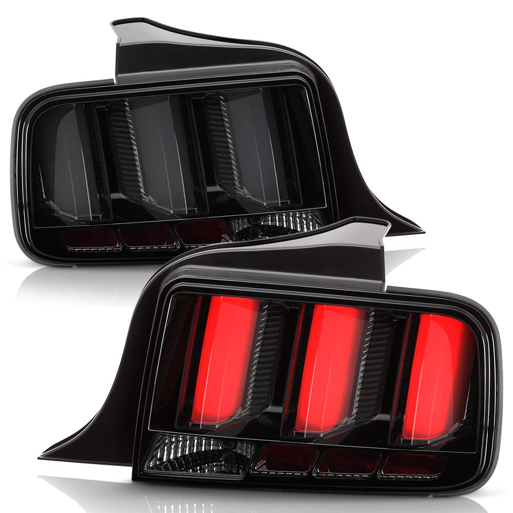 ACANII LED Tail Lights for 2005-2009 Ford Mustang - Black Housing with Smoked Lens, Sequential Turn Signals & Brake Lights - Upgrade Your Mustang's Rear Style (Perfect for Night Driving & Car Shows)