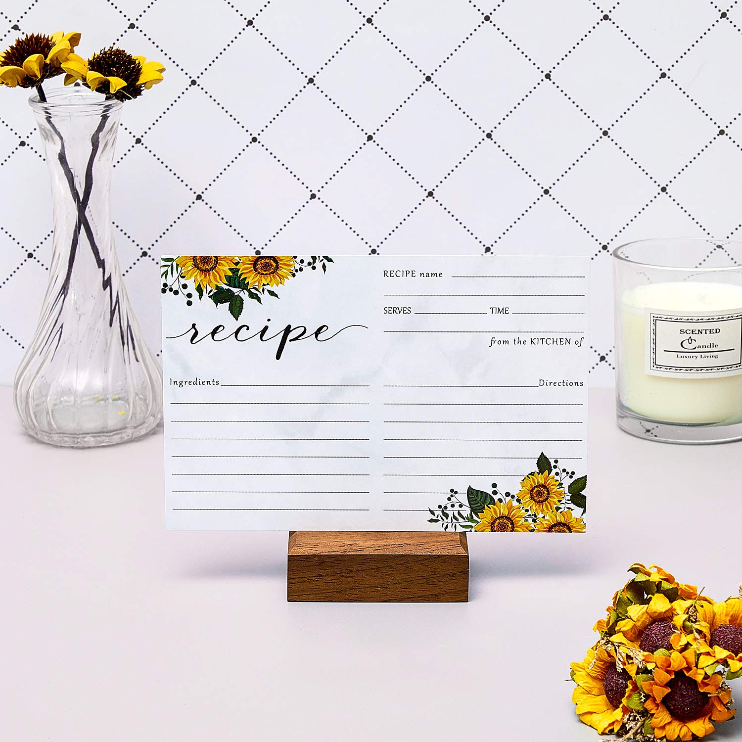 Sunflower Recipe Cards - Floral Double-Sided Kitchen Recipe Cards for Cooking & Baking - Perfect for Weddings, Bridal Showers & Home Organization (50-Pack)